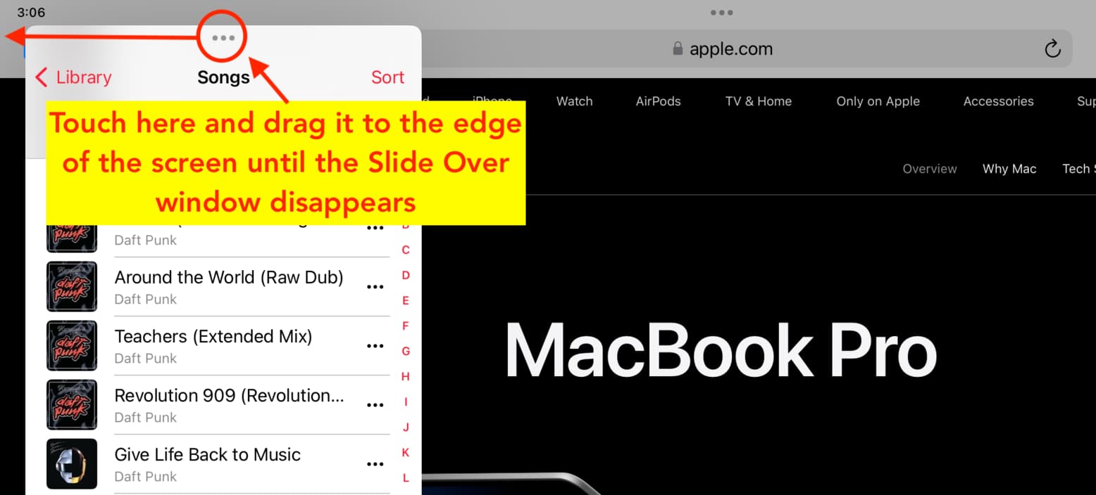 Temporarily hide Slide Over floating window on iPad