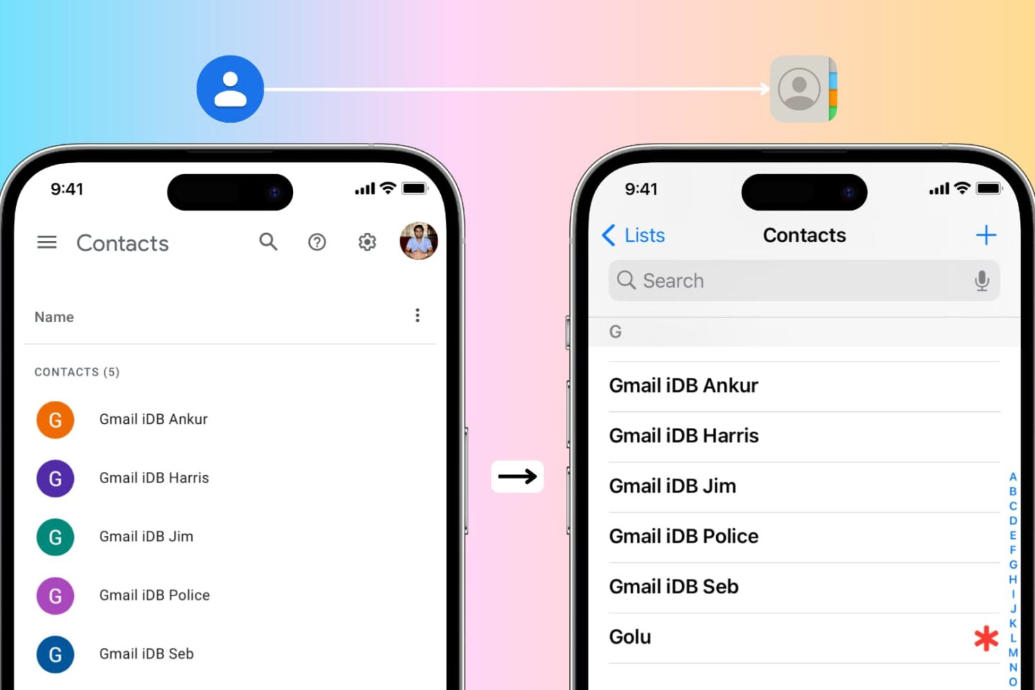 Transfer Google Contacts to iCloud on iPhone