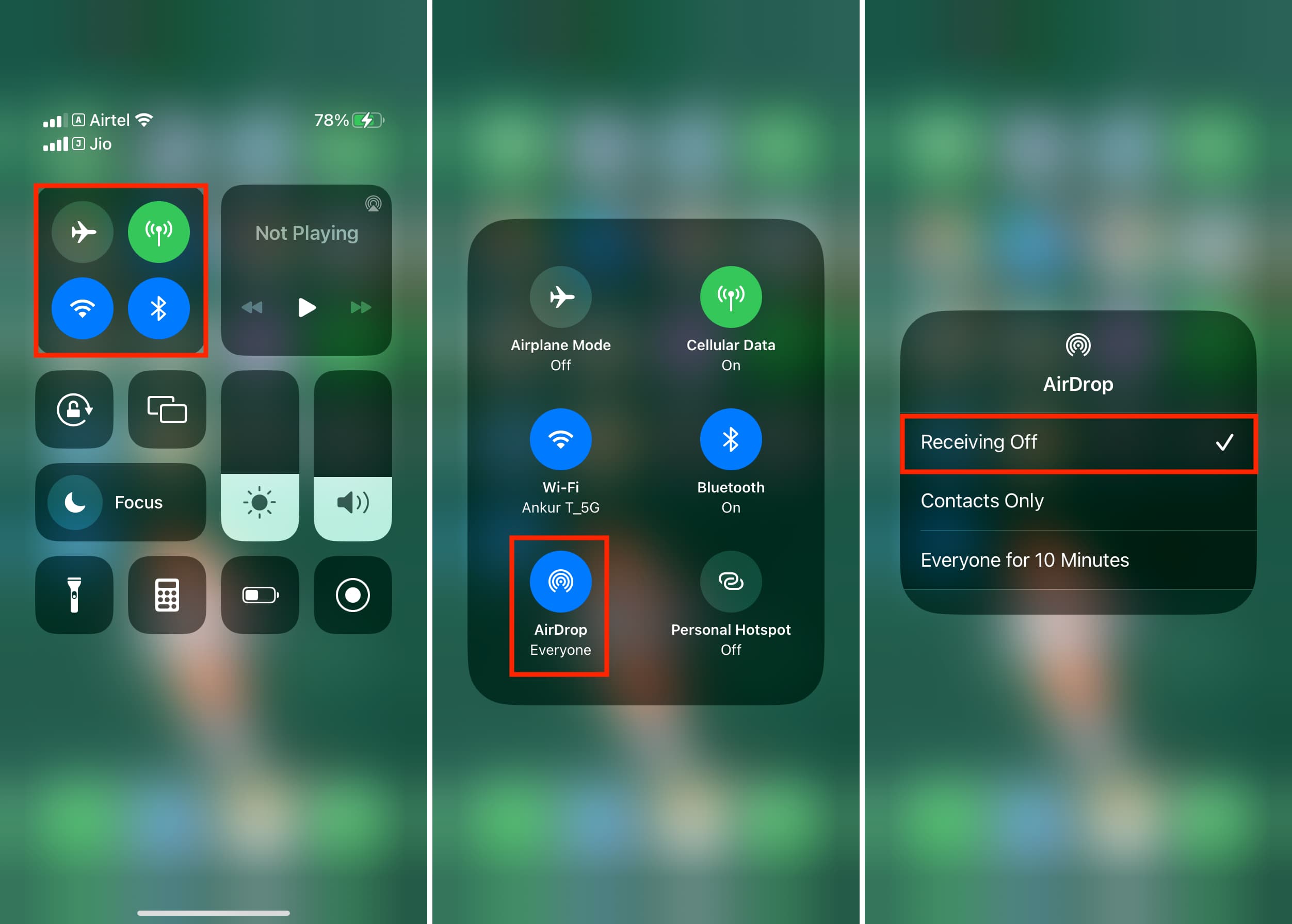 Turn off AirDrop from iPhone Control Center