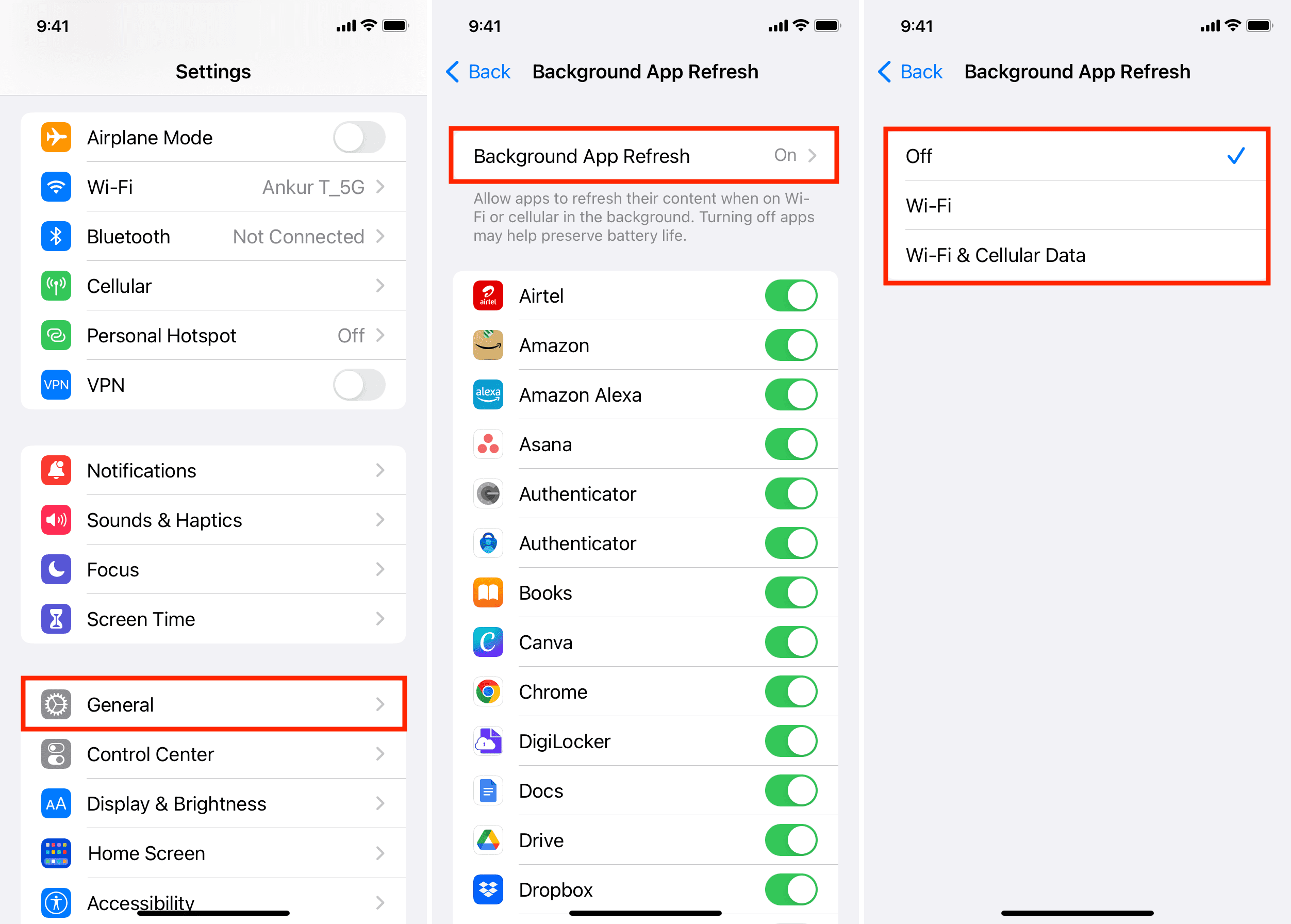 Turn off Background App Refresh on iPhone
