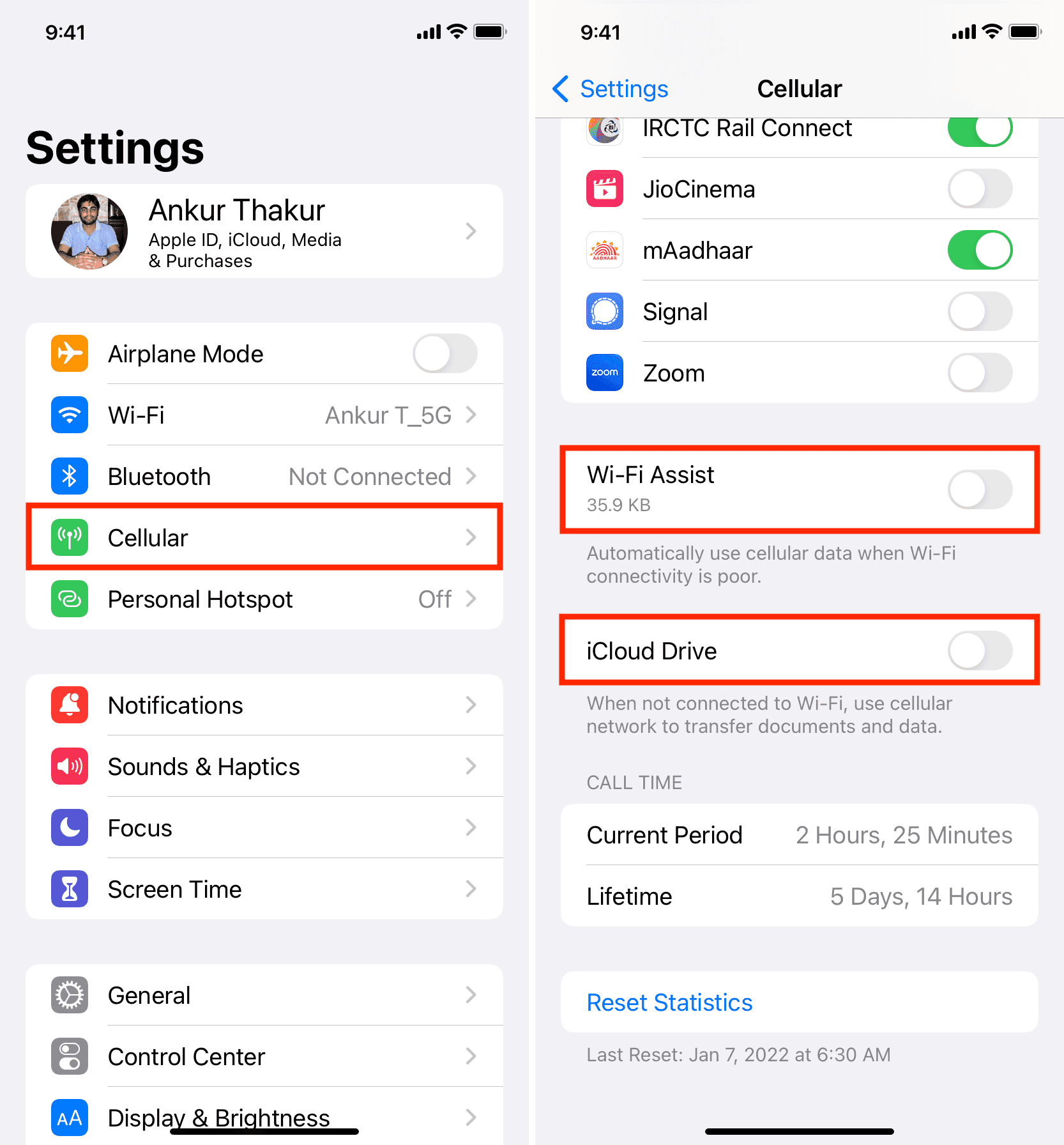 Turn off Wi-Fi assist and iCloud Drive from iPhone cellular settings