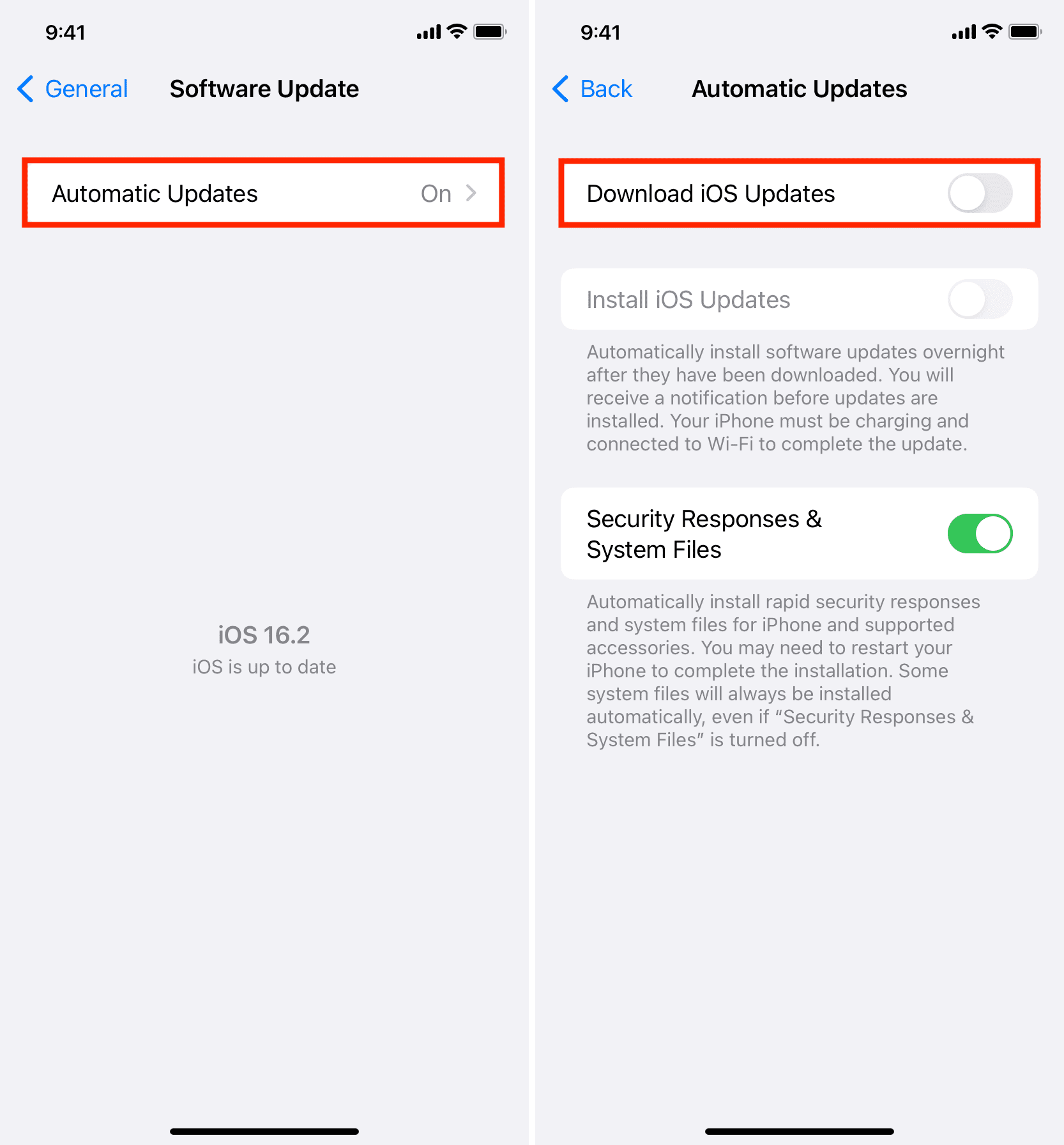 Turn off automatic software update on iPhone