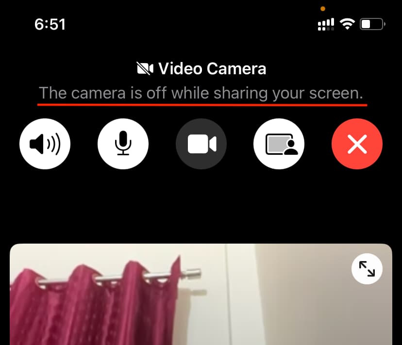 iPhone camera is off while sharing your screen on FaceTime
