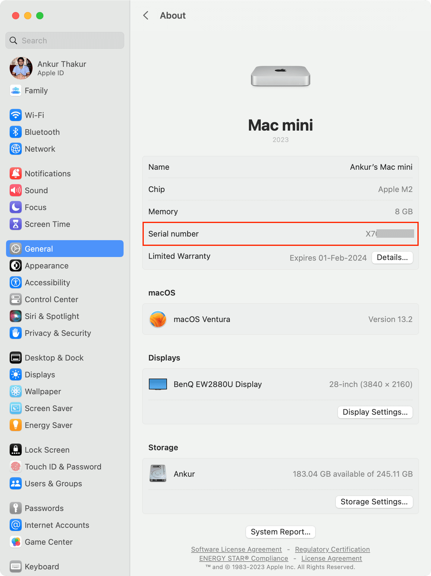 About your Mac in General System Settings