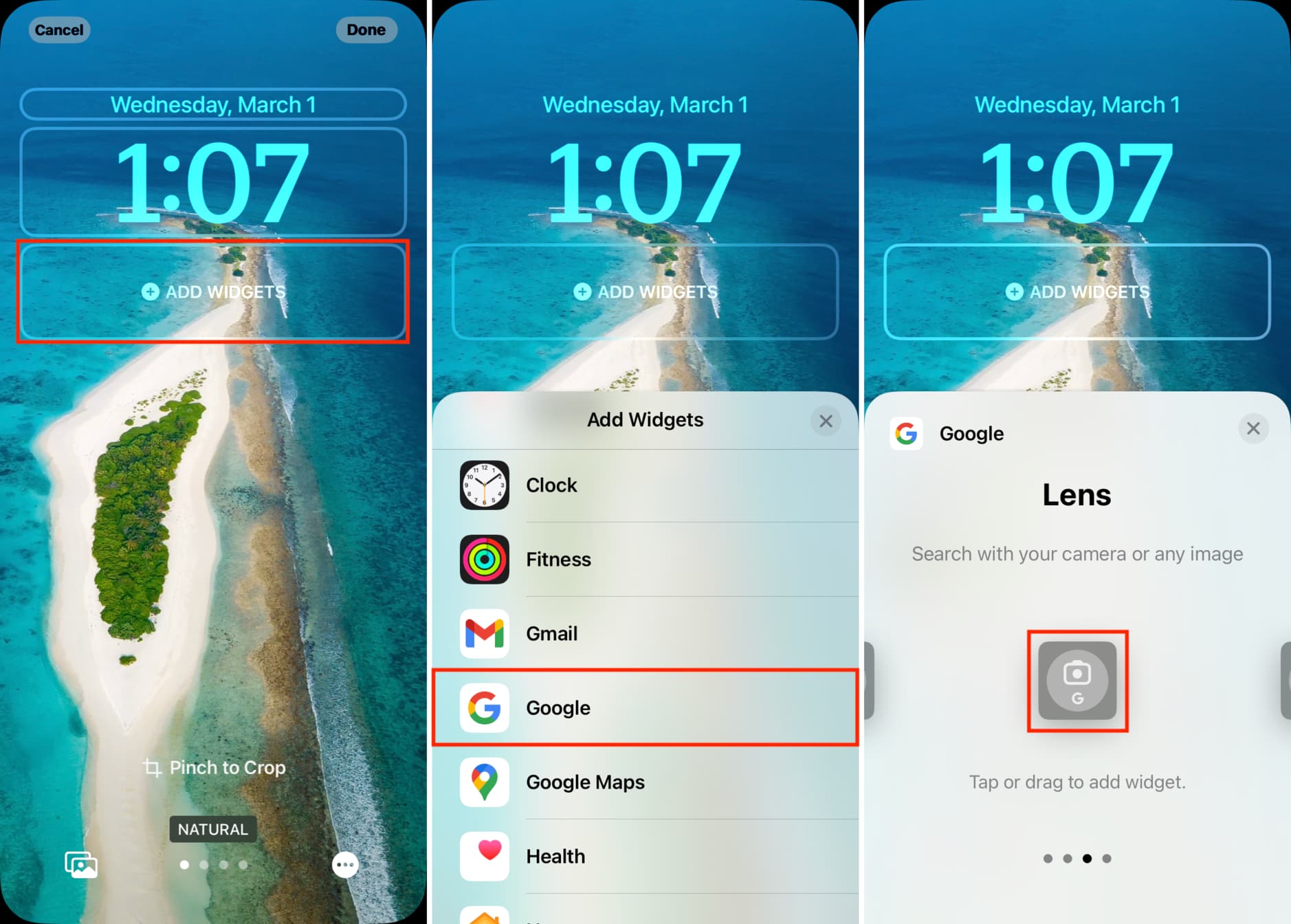Add Google widgets to iPhone Lock Screen