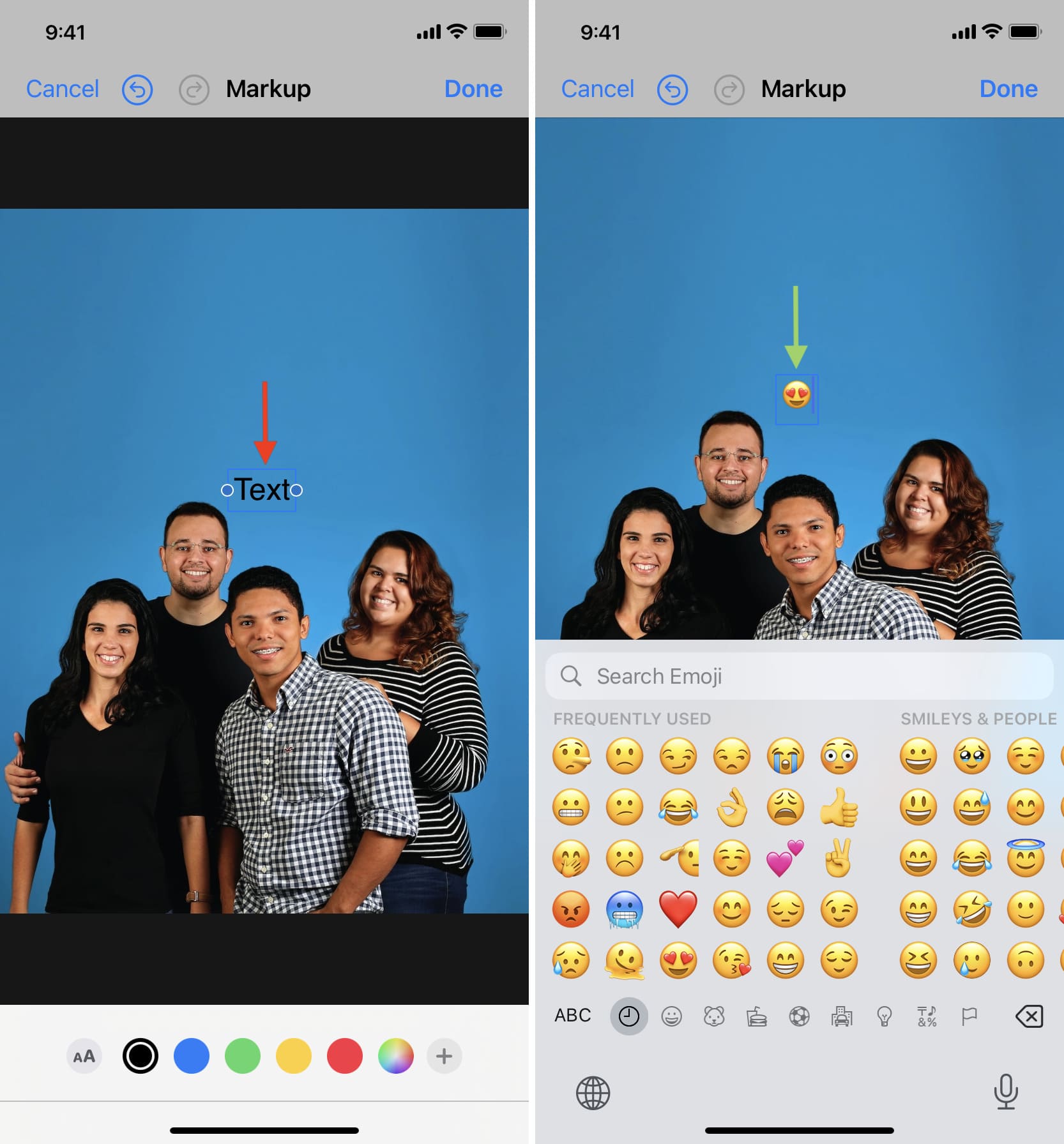Add emoji over a picture in iPhone Photos app