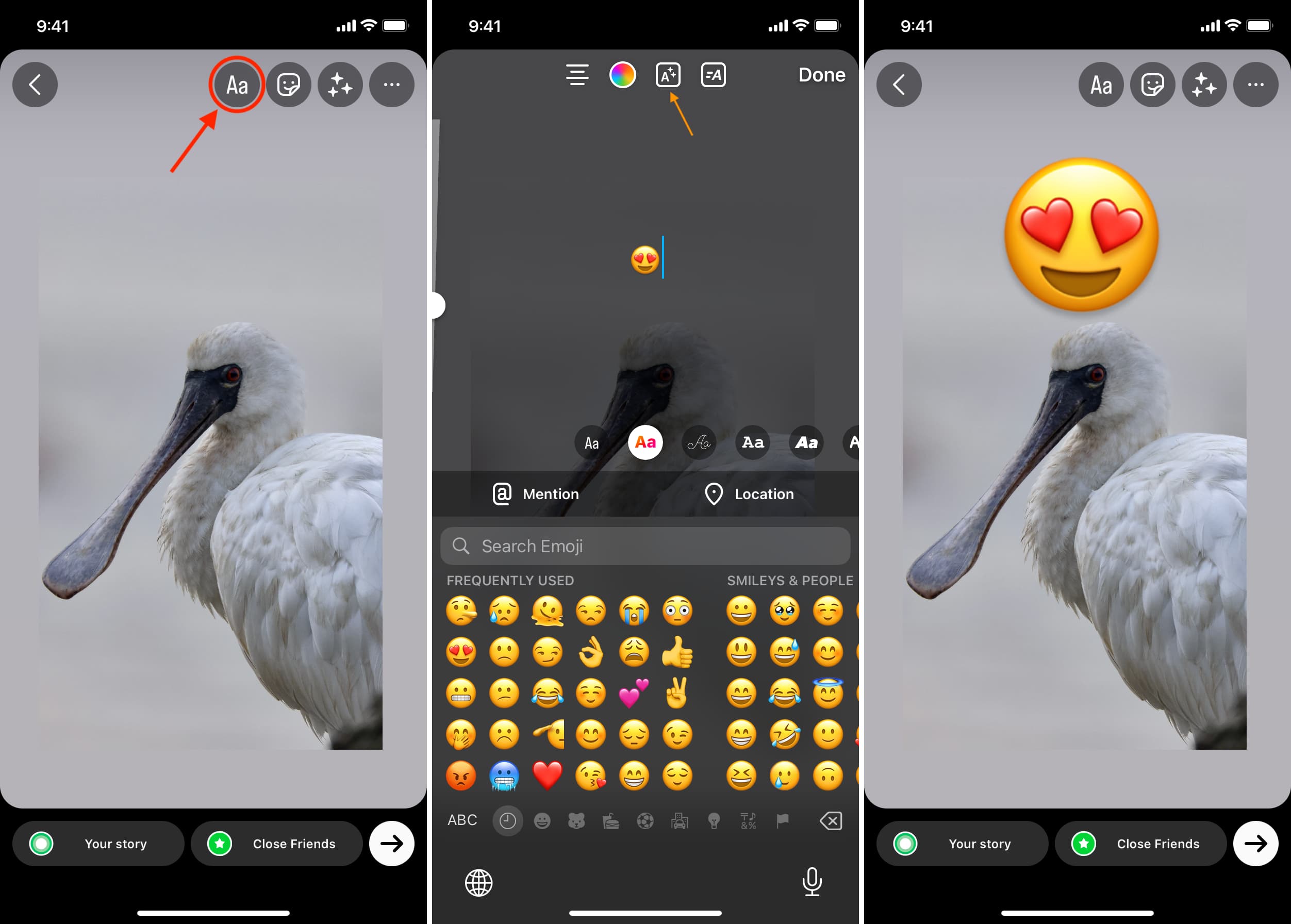 Add emoji to Instagram Story before posting