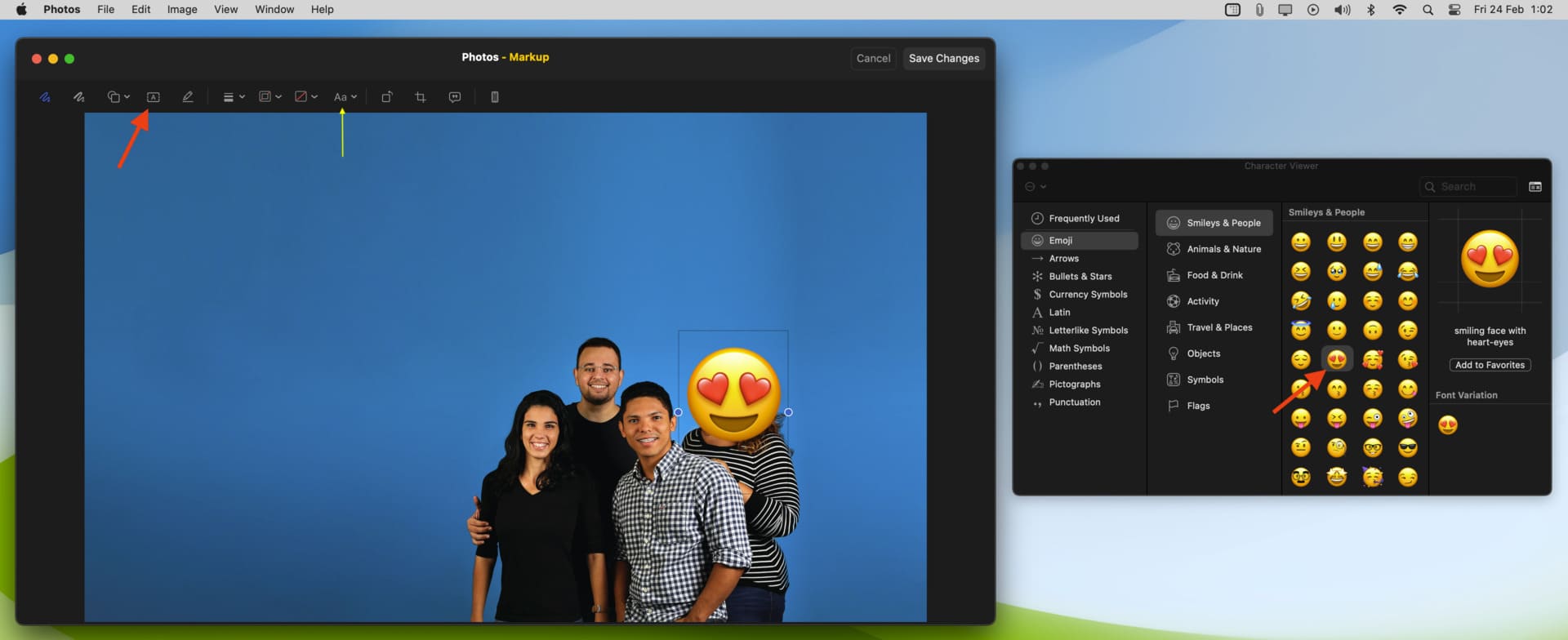 Add emoji to picture using Photos app on Mac