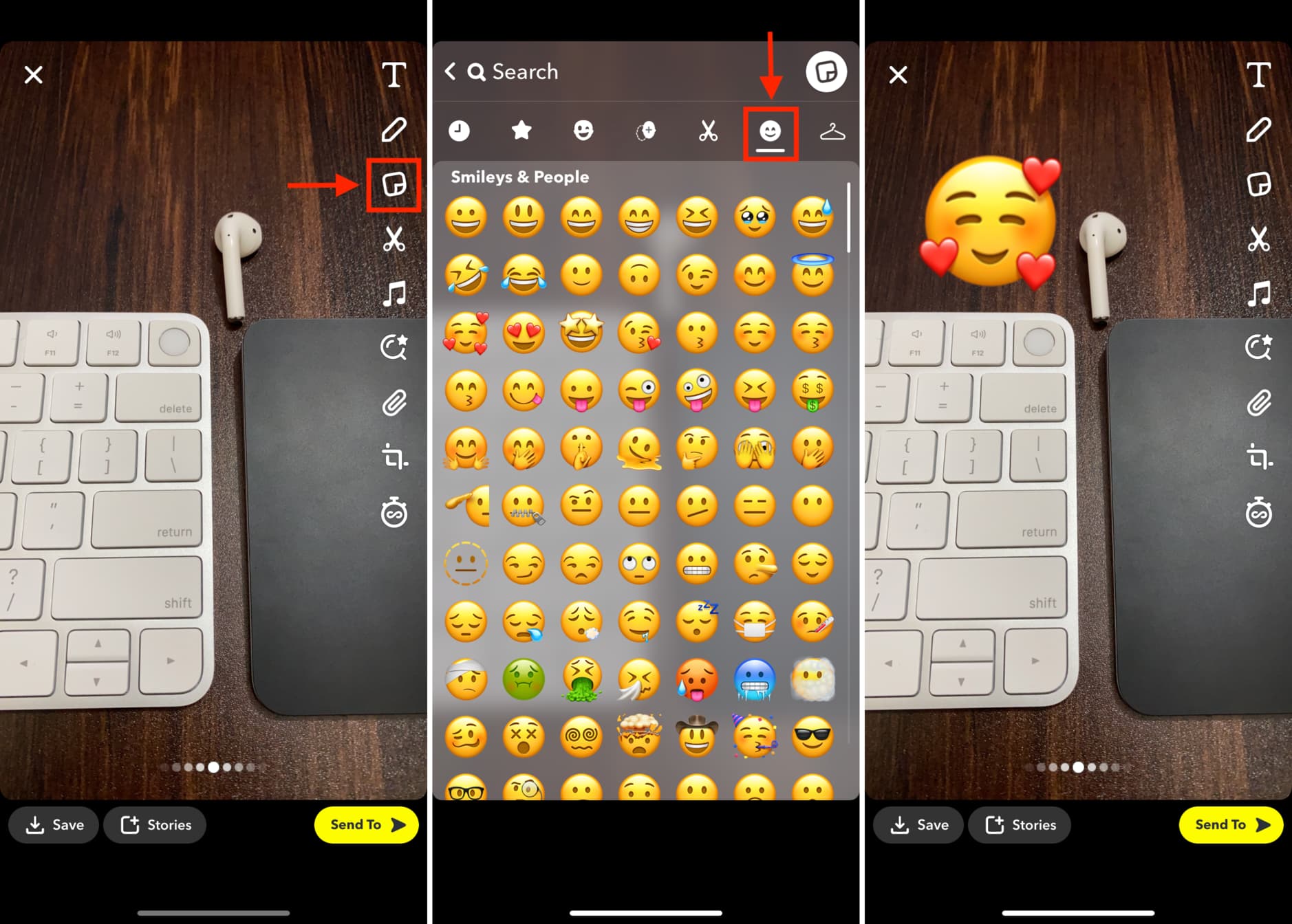 Add emojis to Snapchat Story before posting