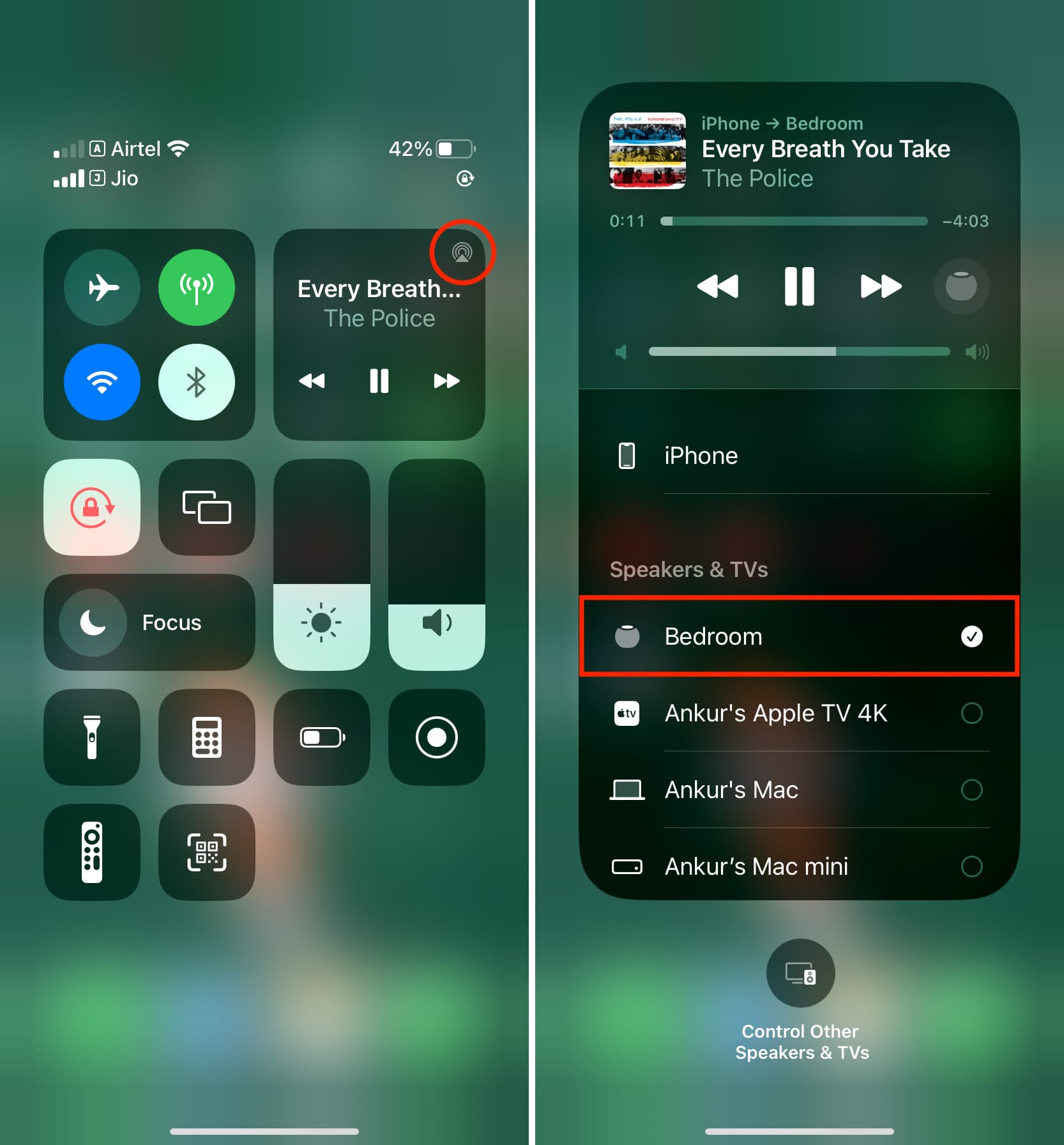 AirPlay to HomePod from iPhone Control Center