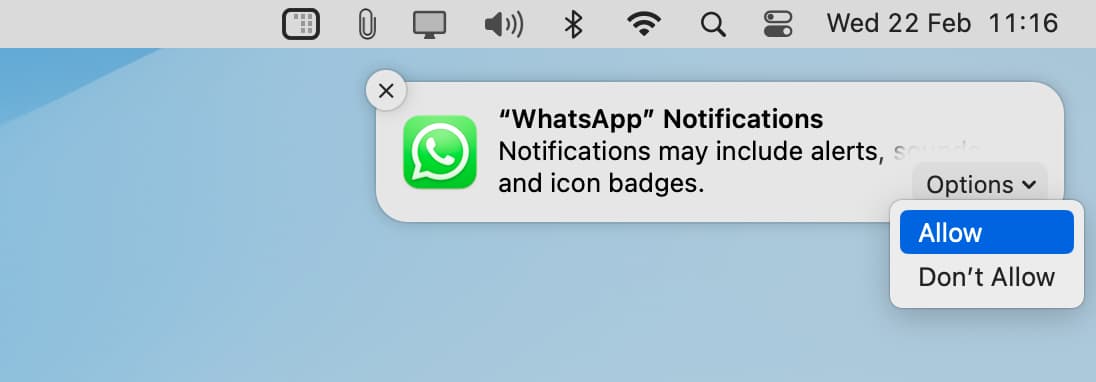 Allow notifications for an app on Mac
