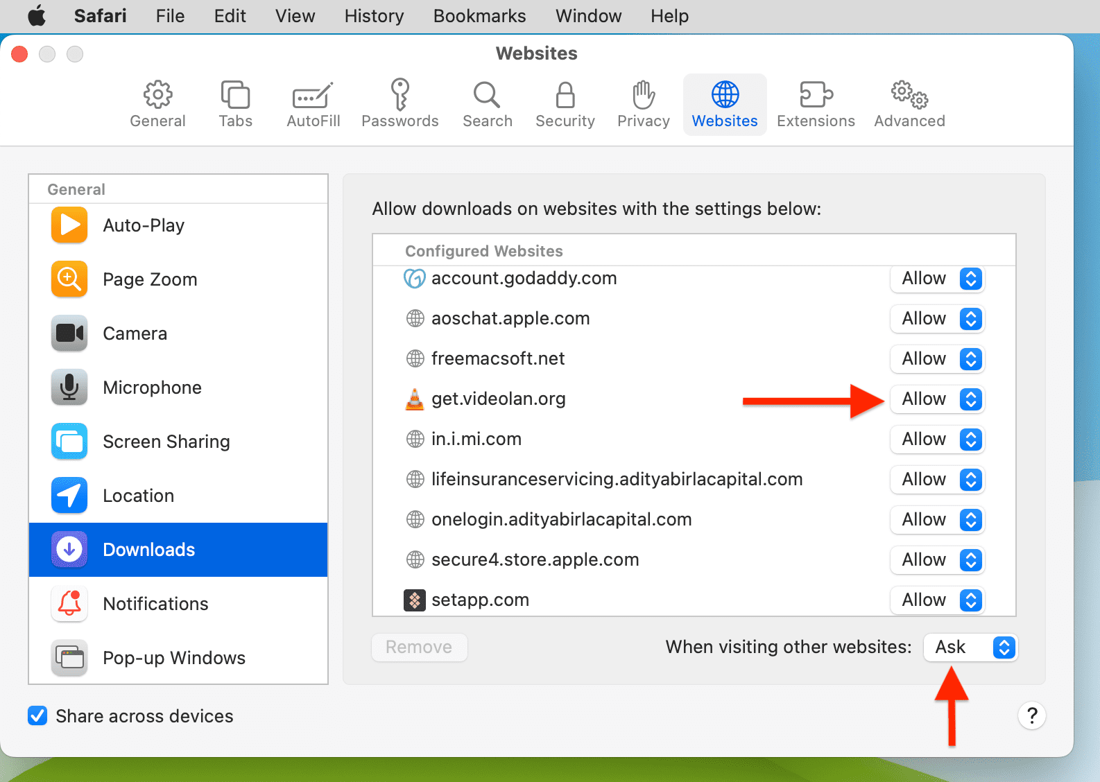 Allow websites to download files in Safari on Mac