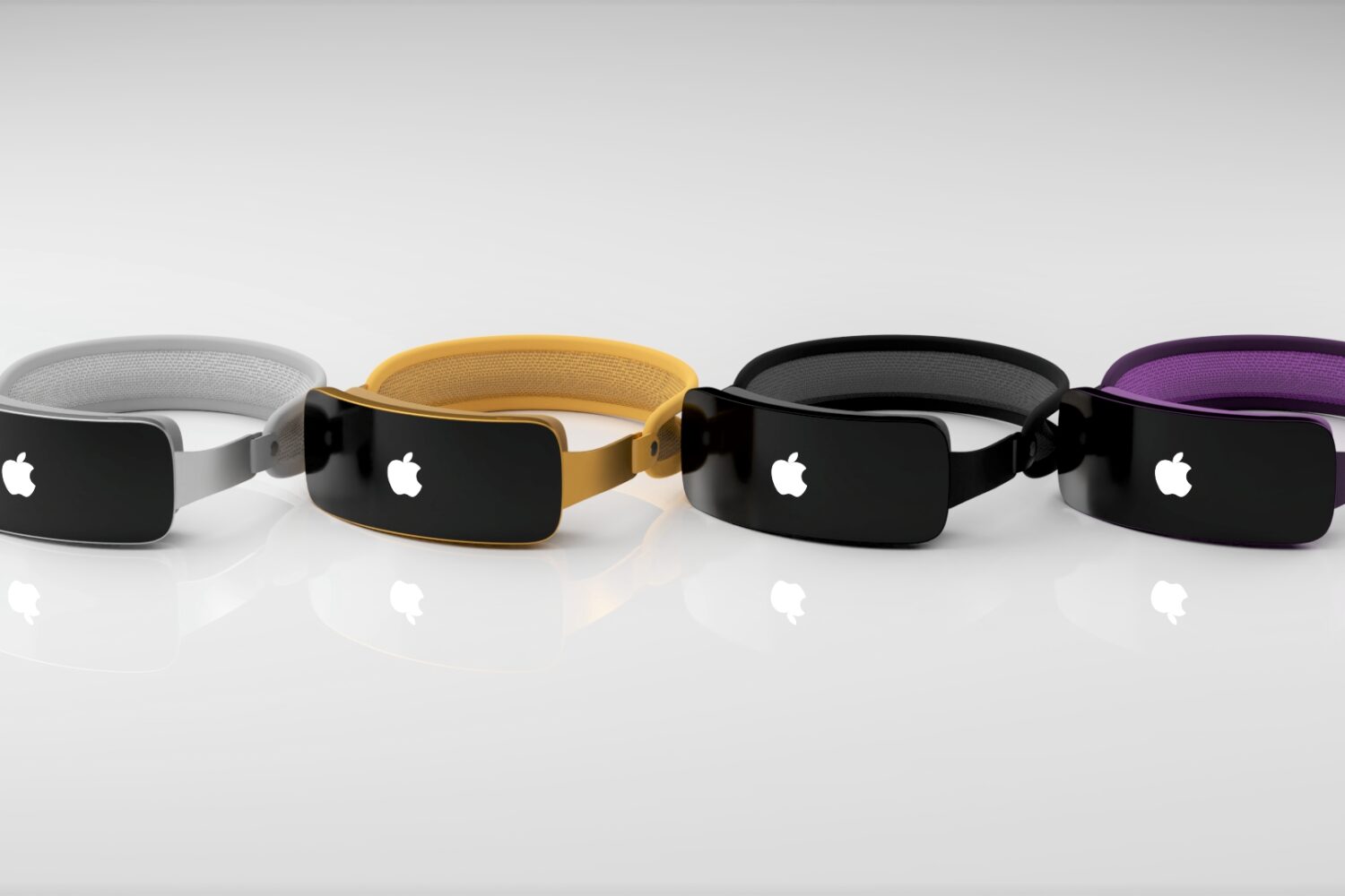Rendering imagining Apple's Reality Pro headset in four colors