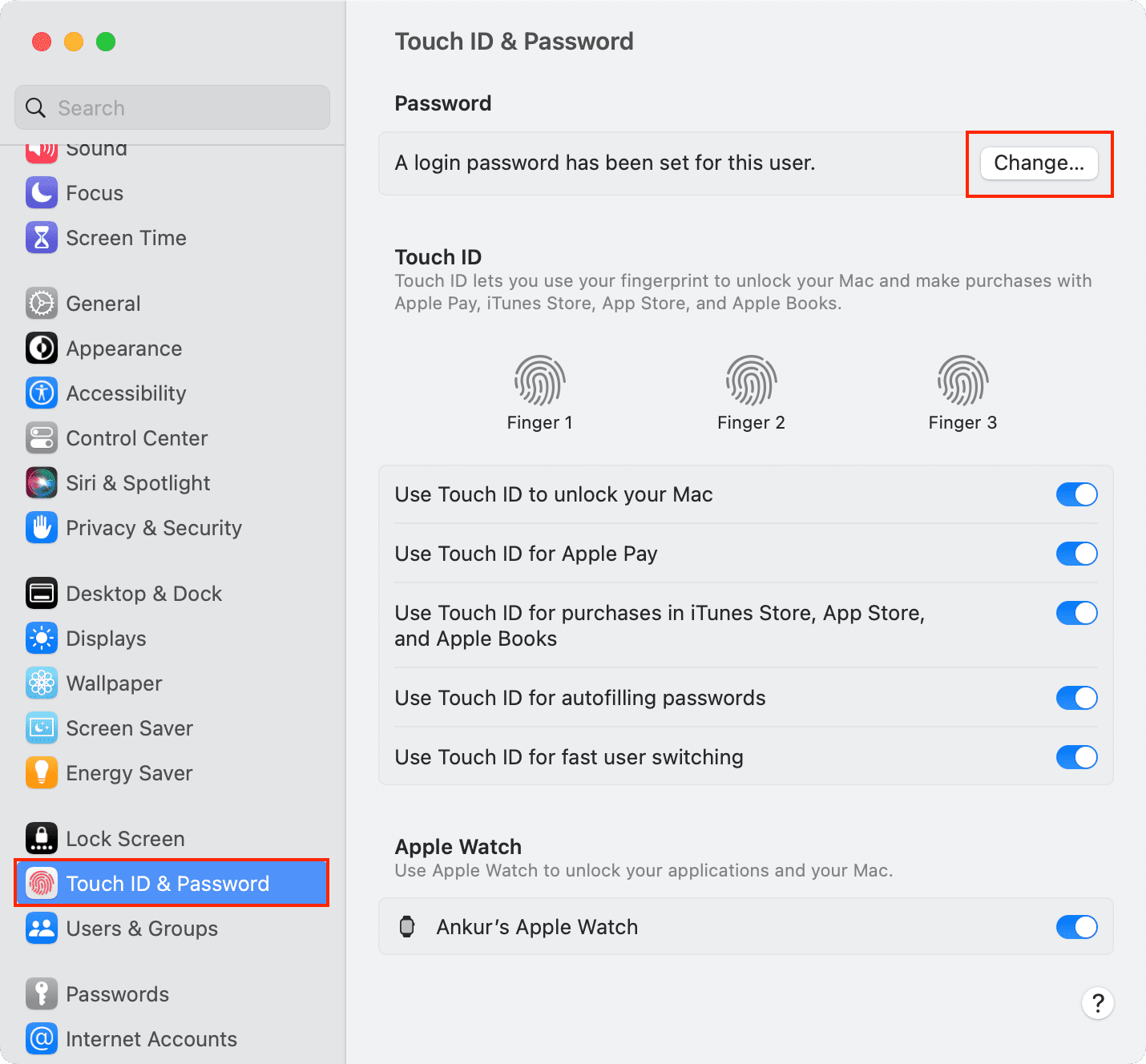 Change Mac password from System Settings