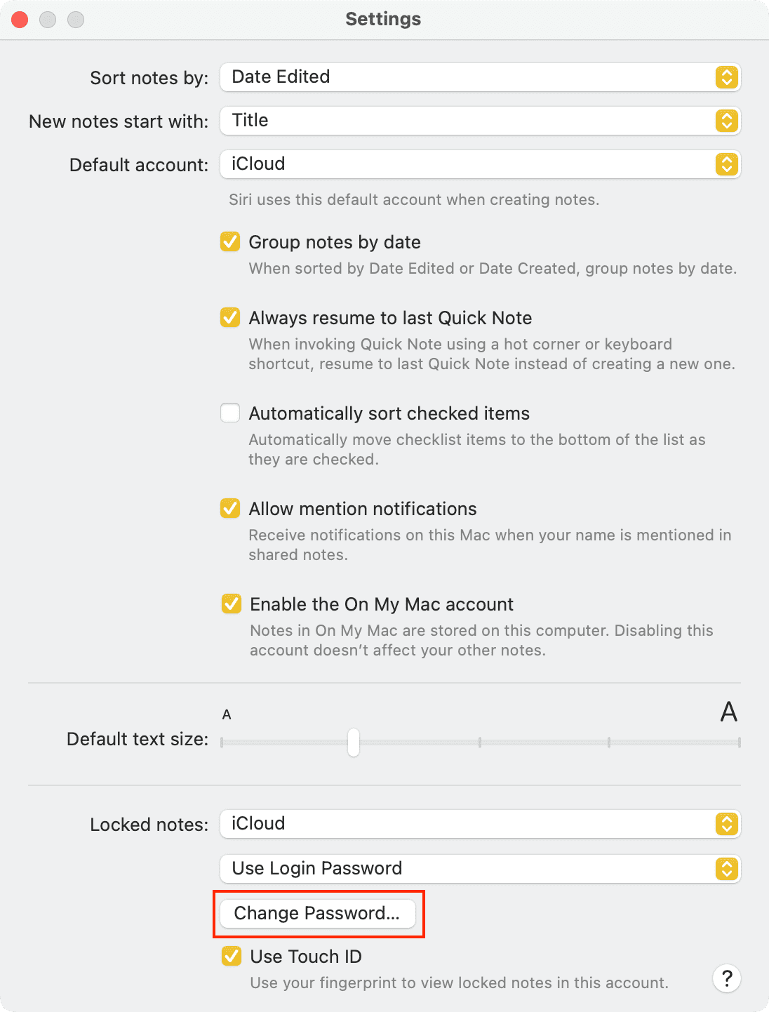 Change Password in Notes app on Mac