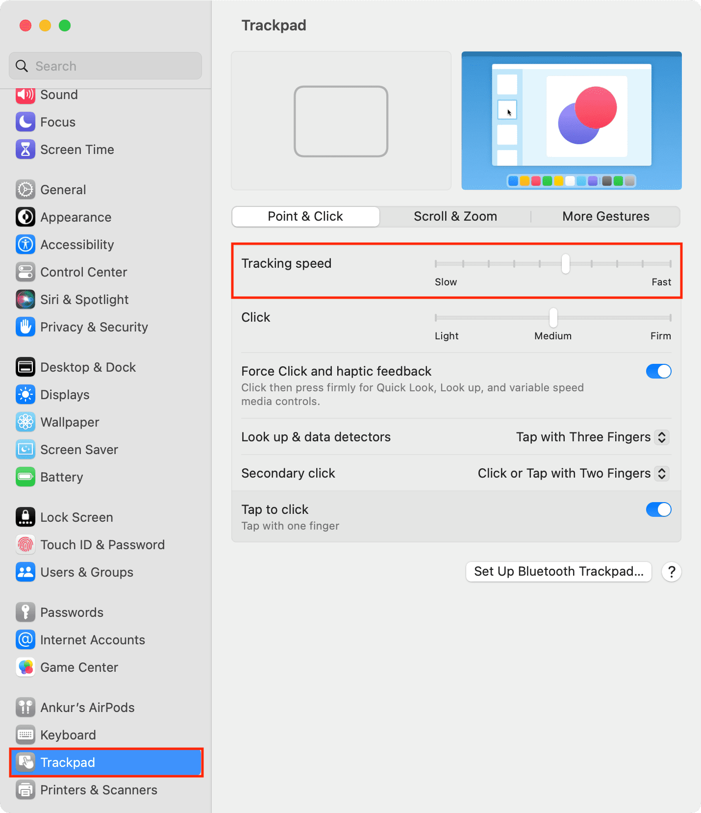 Change trackpad tracking speed on Mac