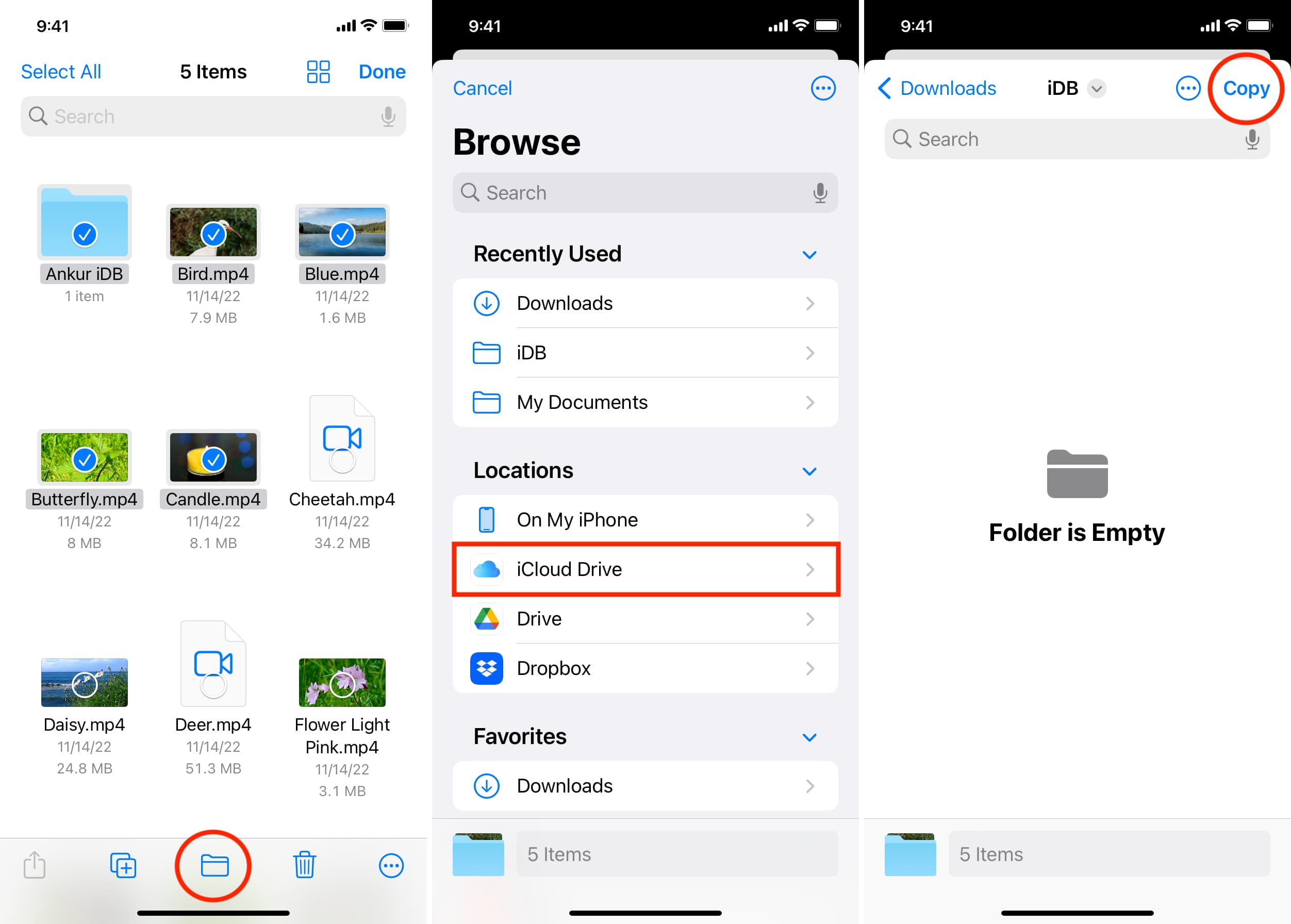 Copy files from third-party cloud storage to iCloud Drive on iPhone