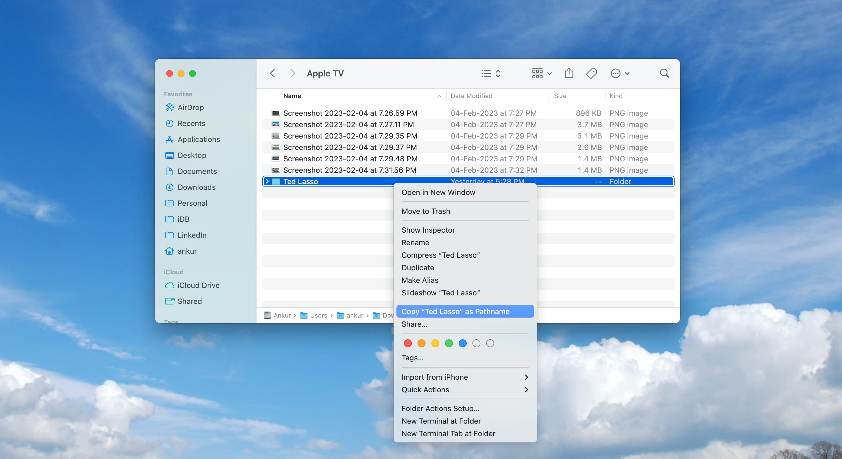 Copy pathname of folder in Finder on Mac
