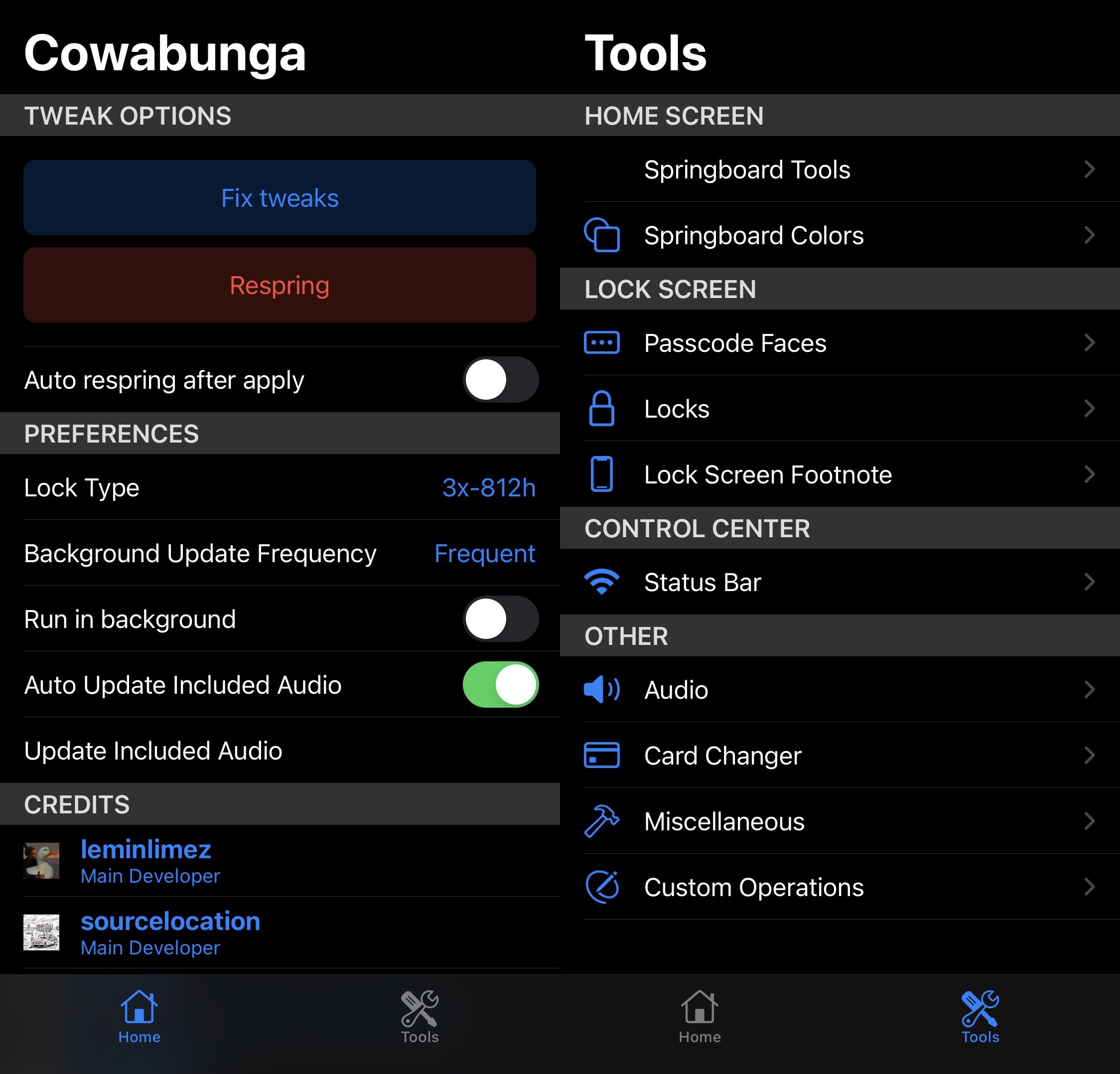 Cowabunga 8 user interface