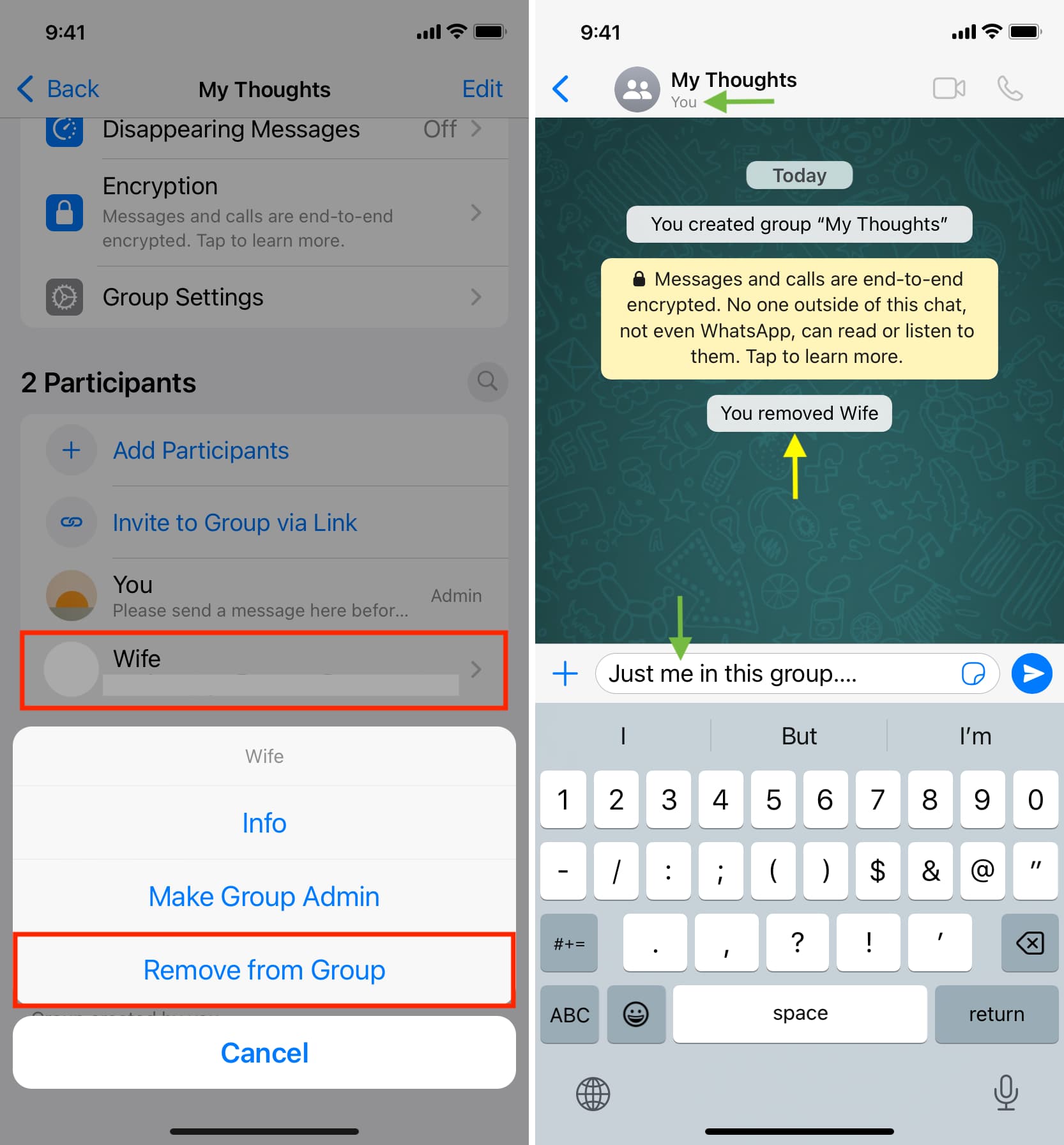 Create a WhatsApp group with just one person added to it