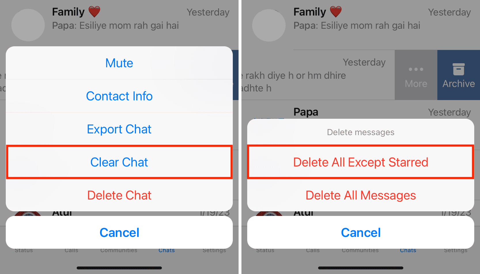 Delete All Except Starred messages on WhatsApp