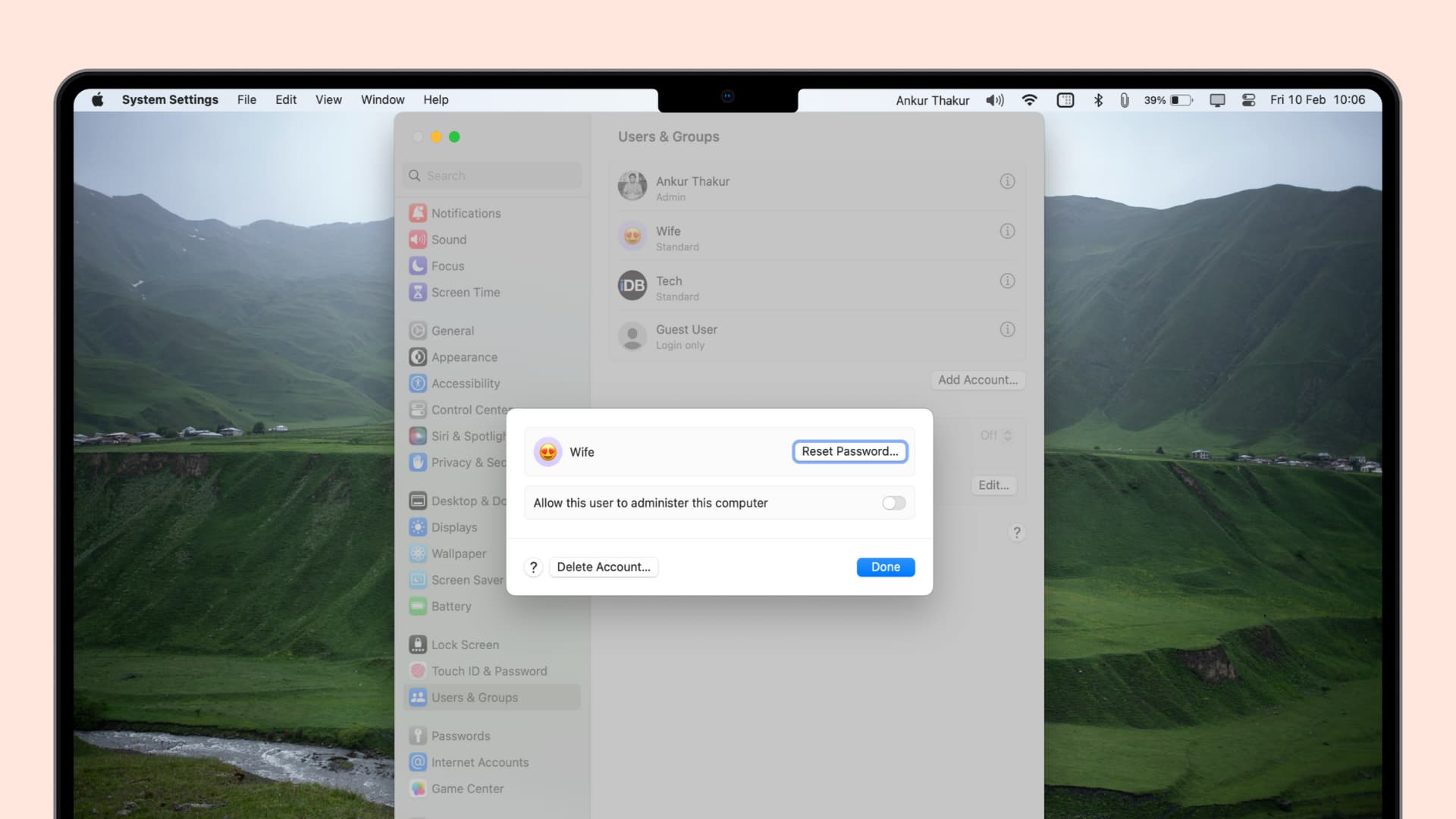 Delete user account on Mac