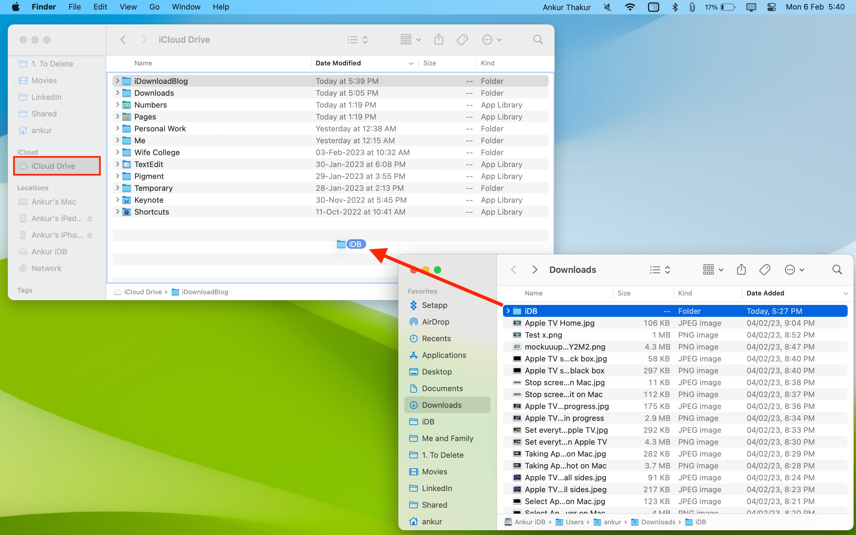 Drag files to iCloud Drive section on Mac