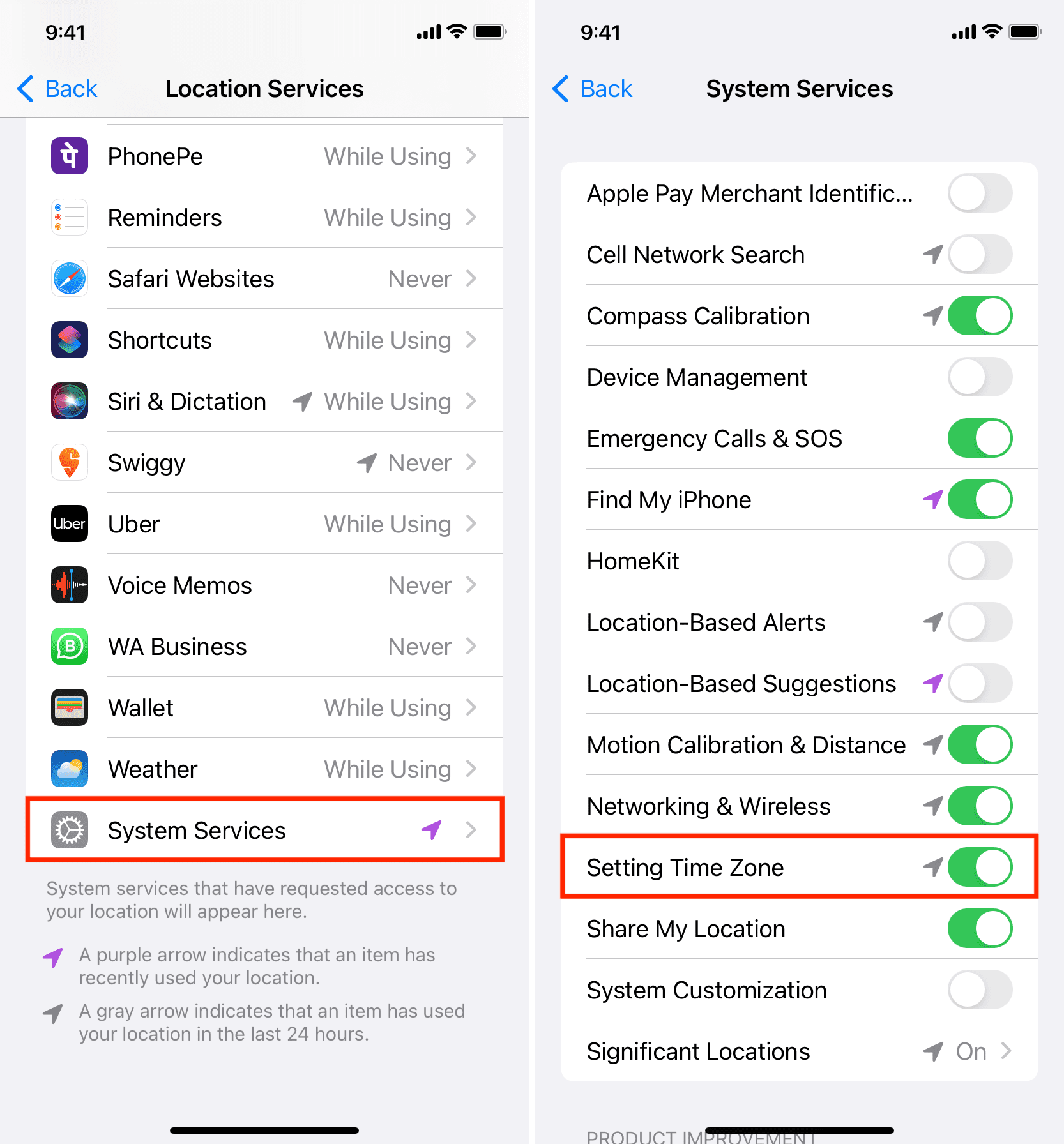 Enable location for Setting Time Zone on iPhone