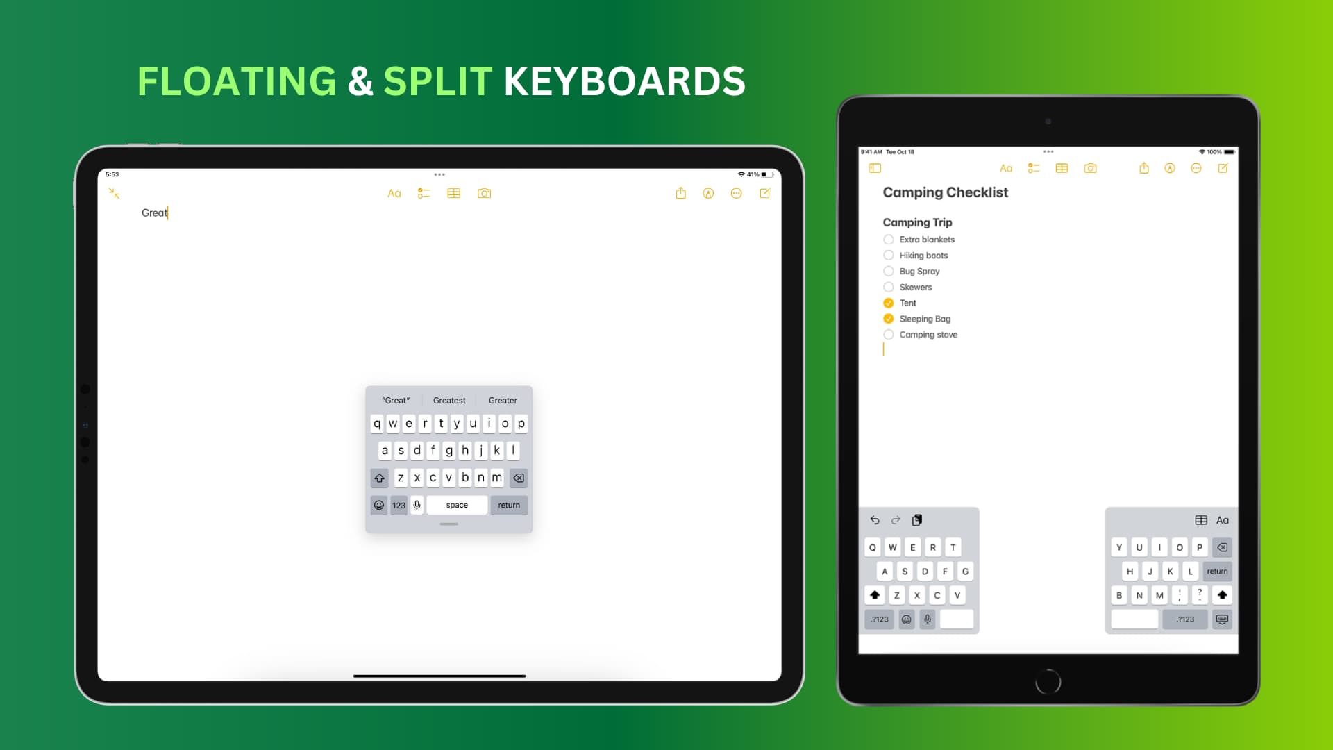 Floating and split keyboards on iPad
