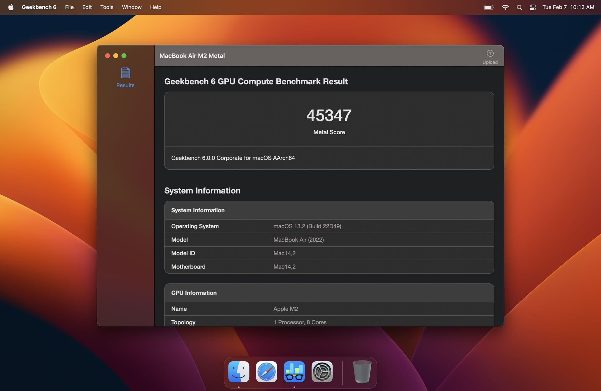 Geekbench 6 running on macOS.