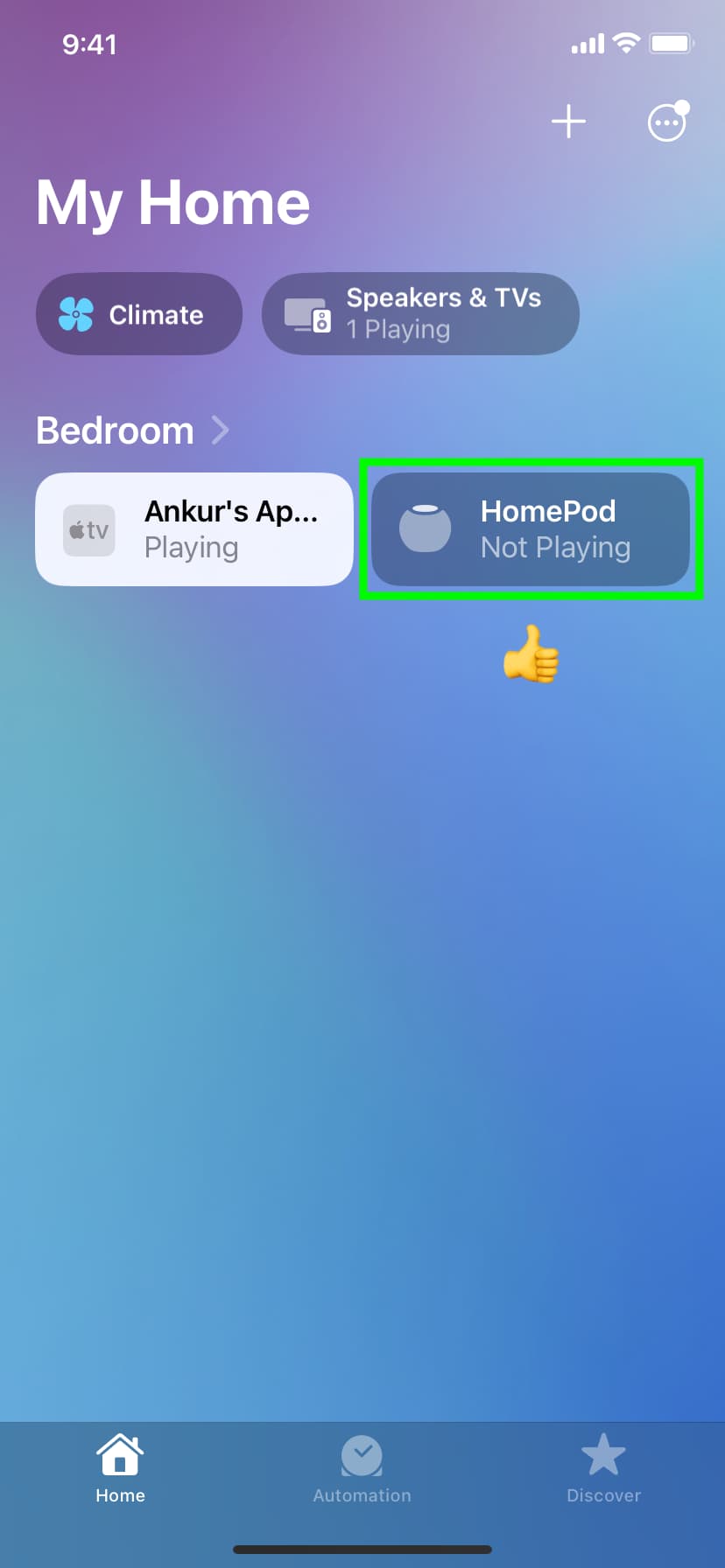 HomePod tile in iPhone Home app