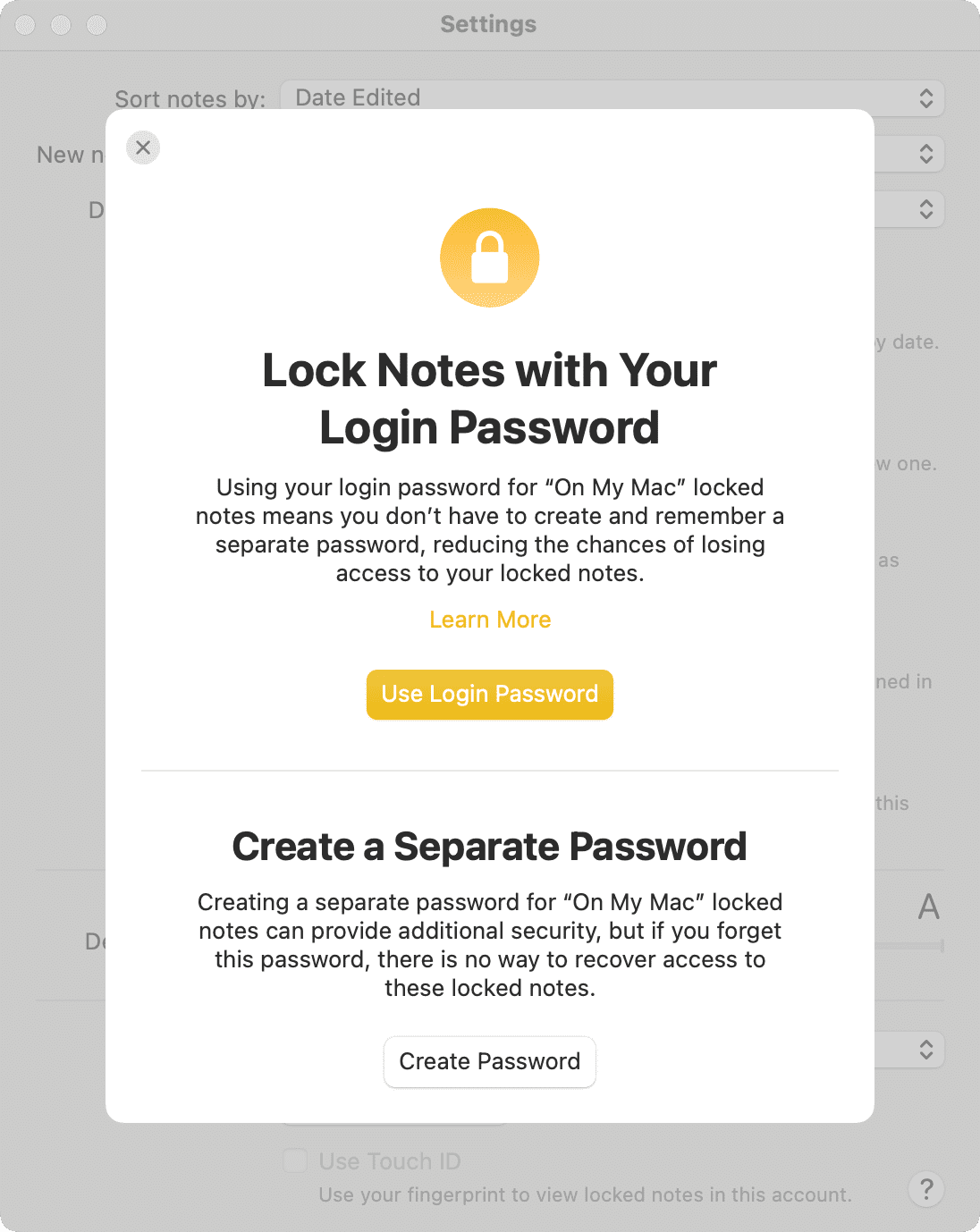 Lock Notes with password on Mac