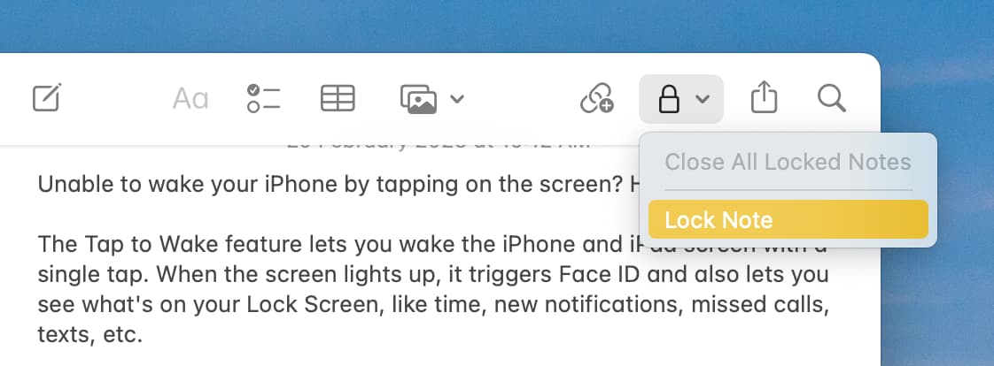 Lock a note in Notes app on Mac