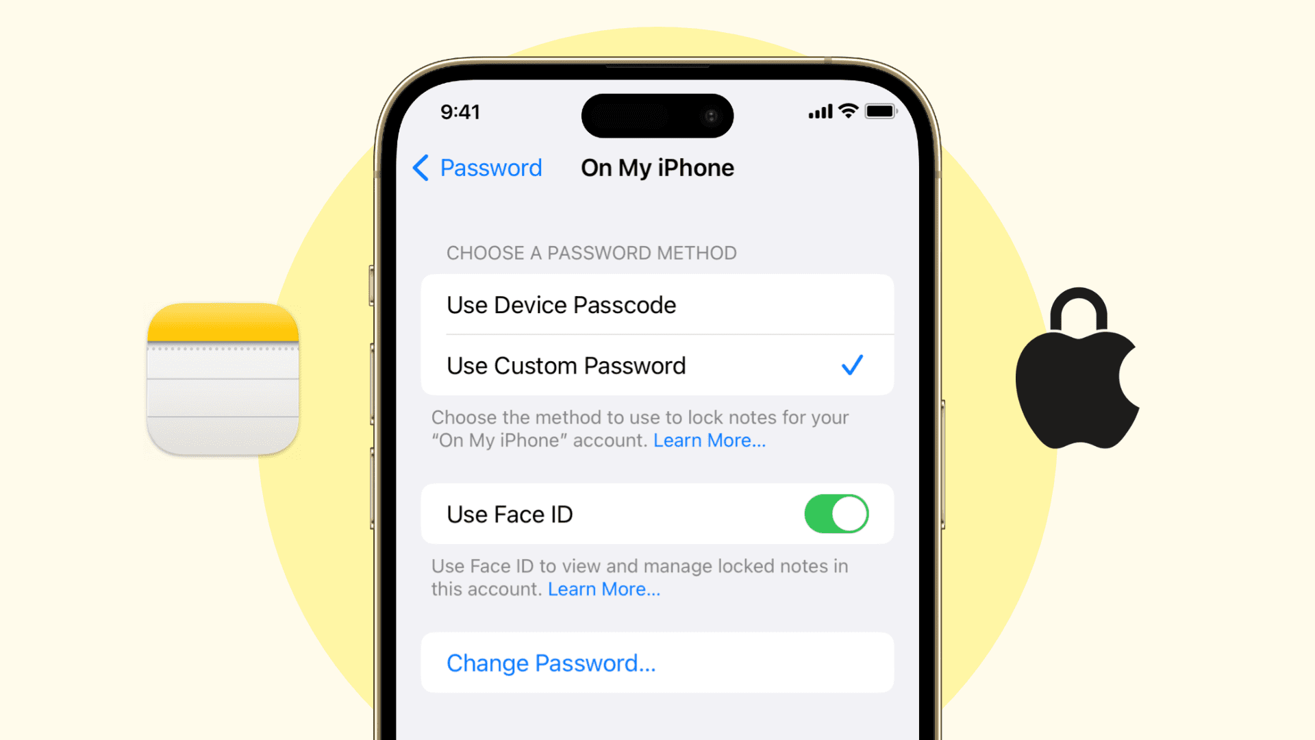 Lock notes with password on iPhone