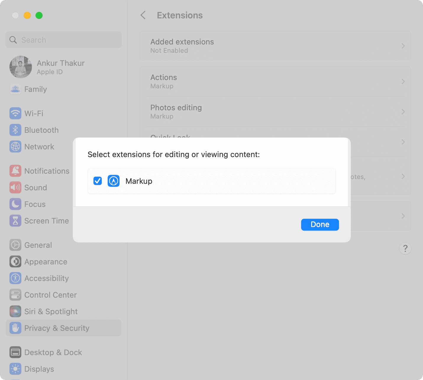 Markup option enabled on Mac