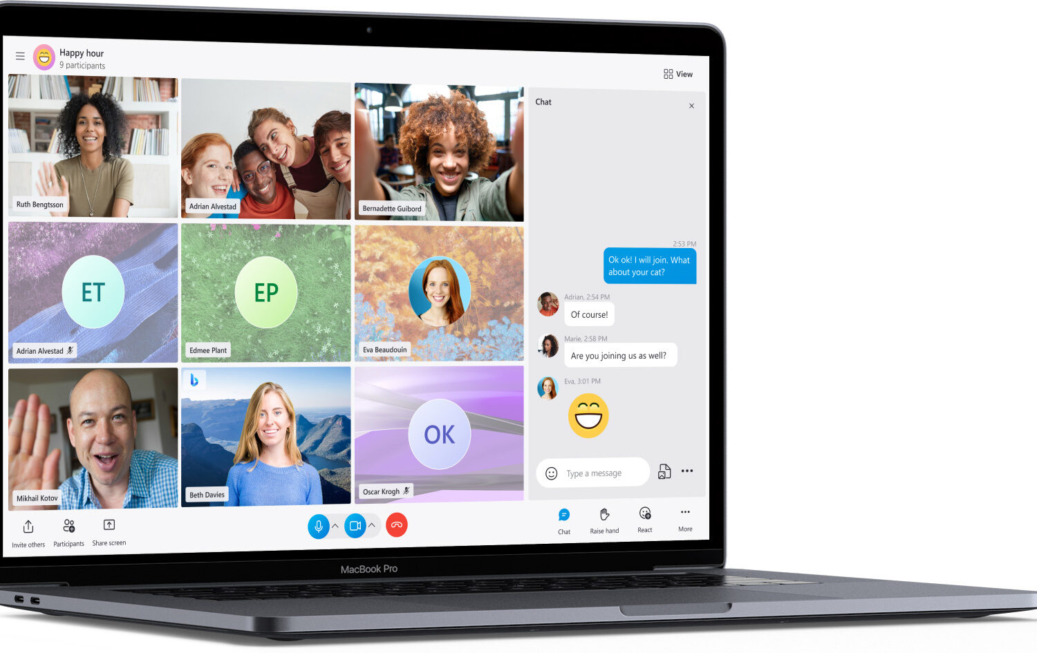 Marketing image showcasing Skype on Apple silicon MacBook Pro