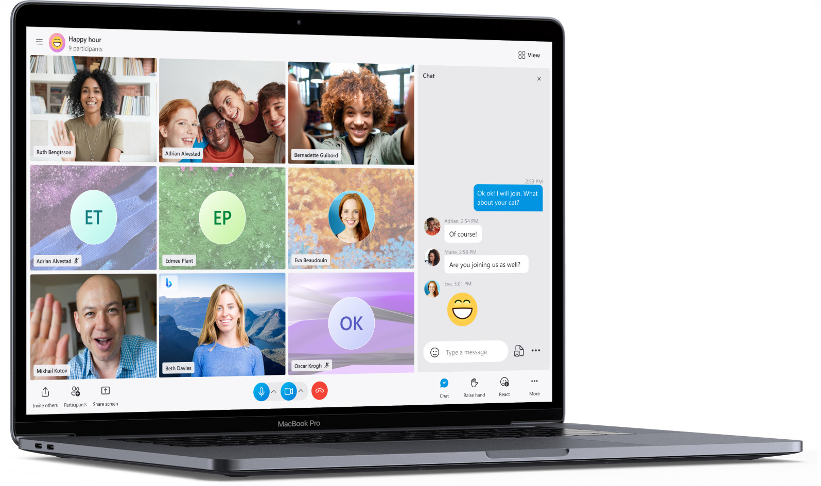 Marketing image showcasing Skype on Apple silicon MacBook Pro