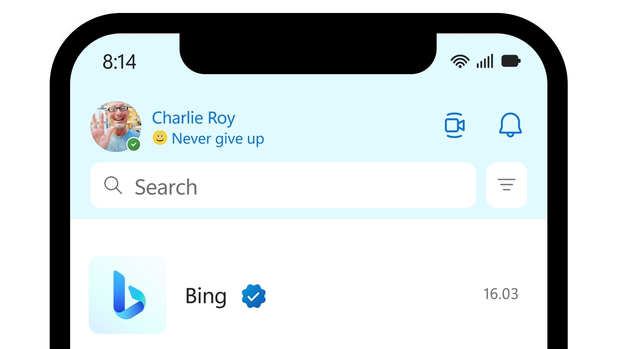 Bing's ChatGTP AI chatbot as a contact in Skype for iPhone