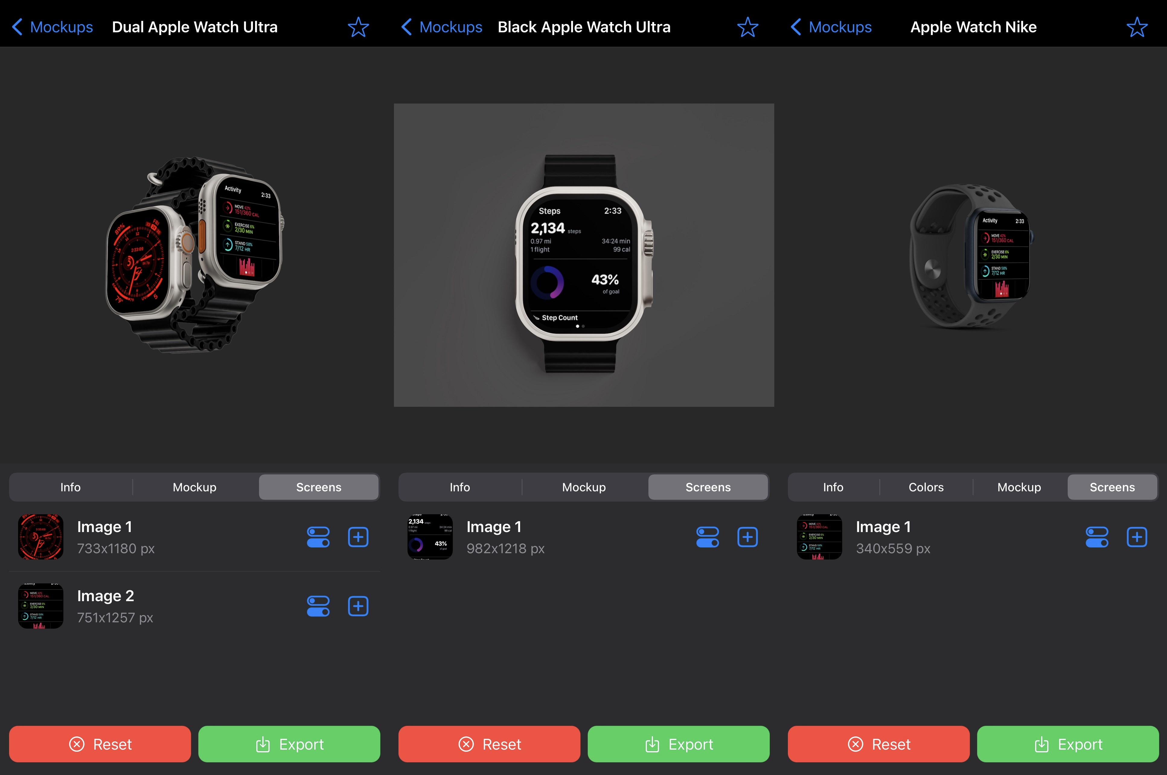 Mizframa Apple Watch screenshots.