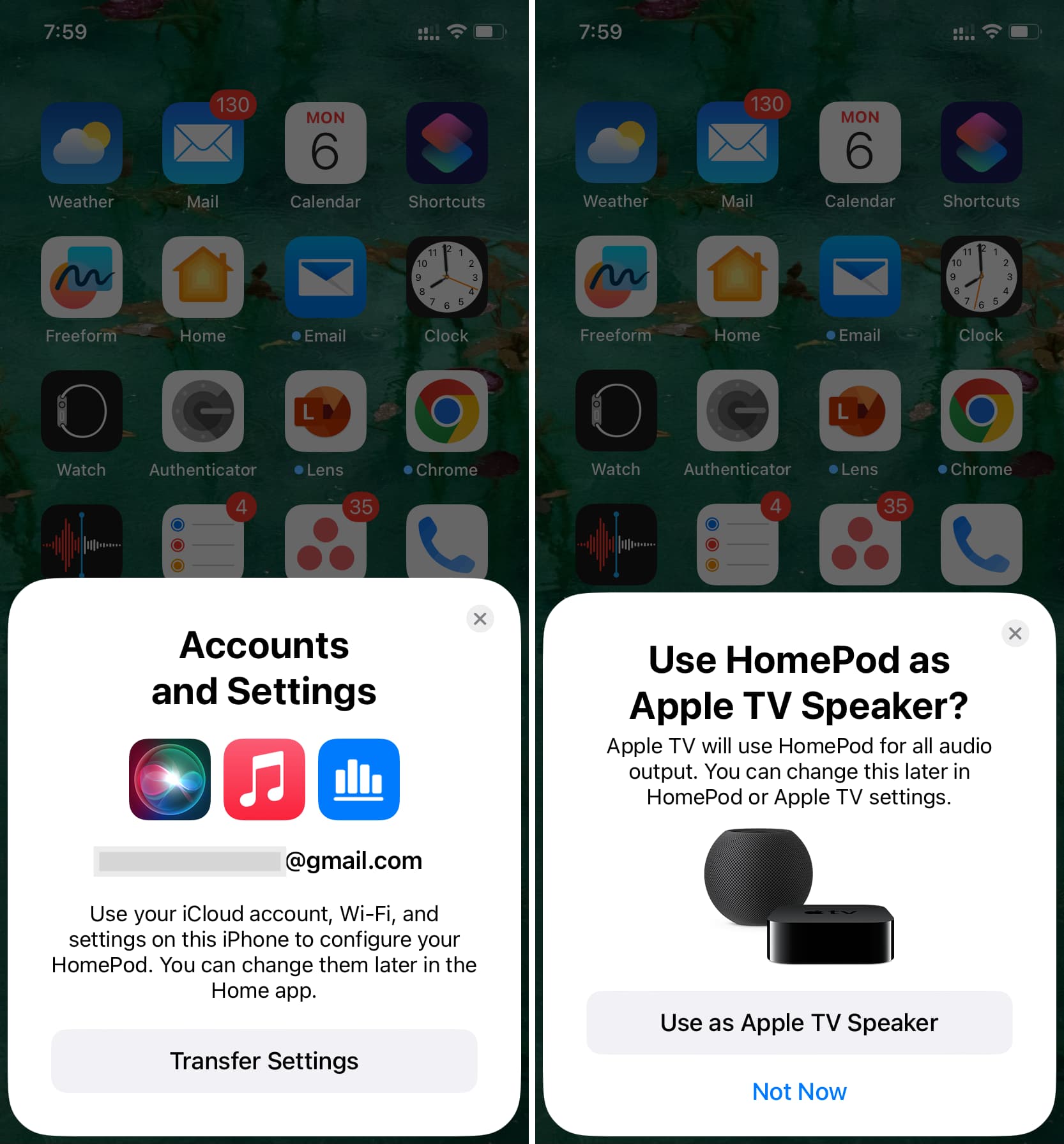 Move account and settings from iPhone to HomePod