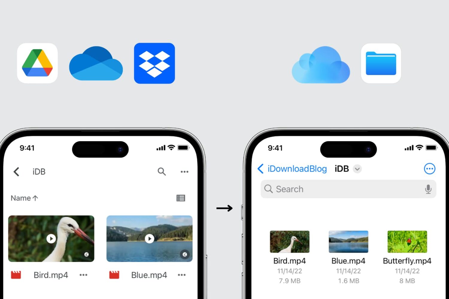 Move files from Google Drive, OneDrive, Dropbox, or other cloud service to iCloud Drive
