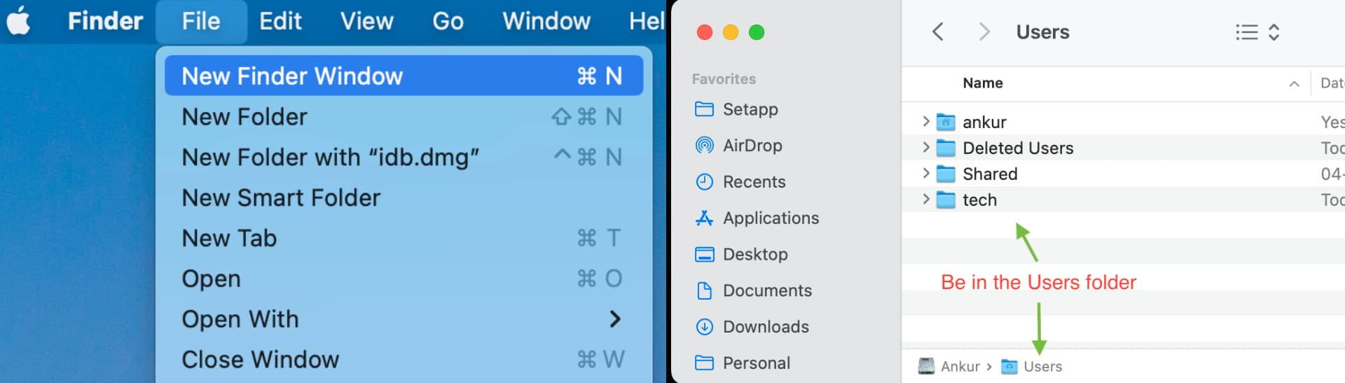 Open Mac Users folder in a new Finder window