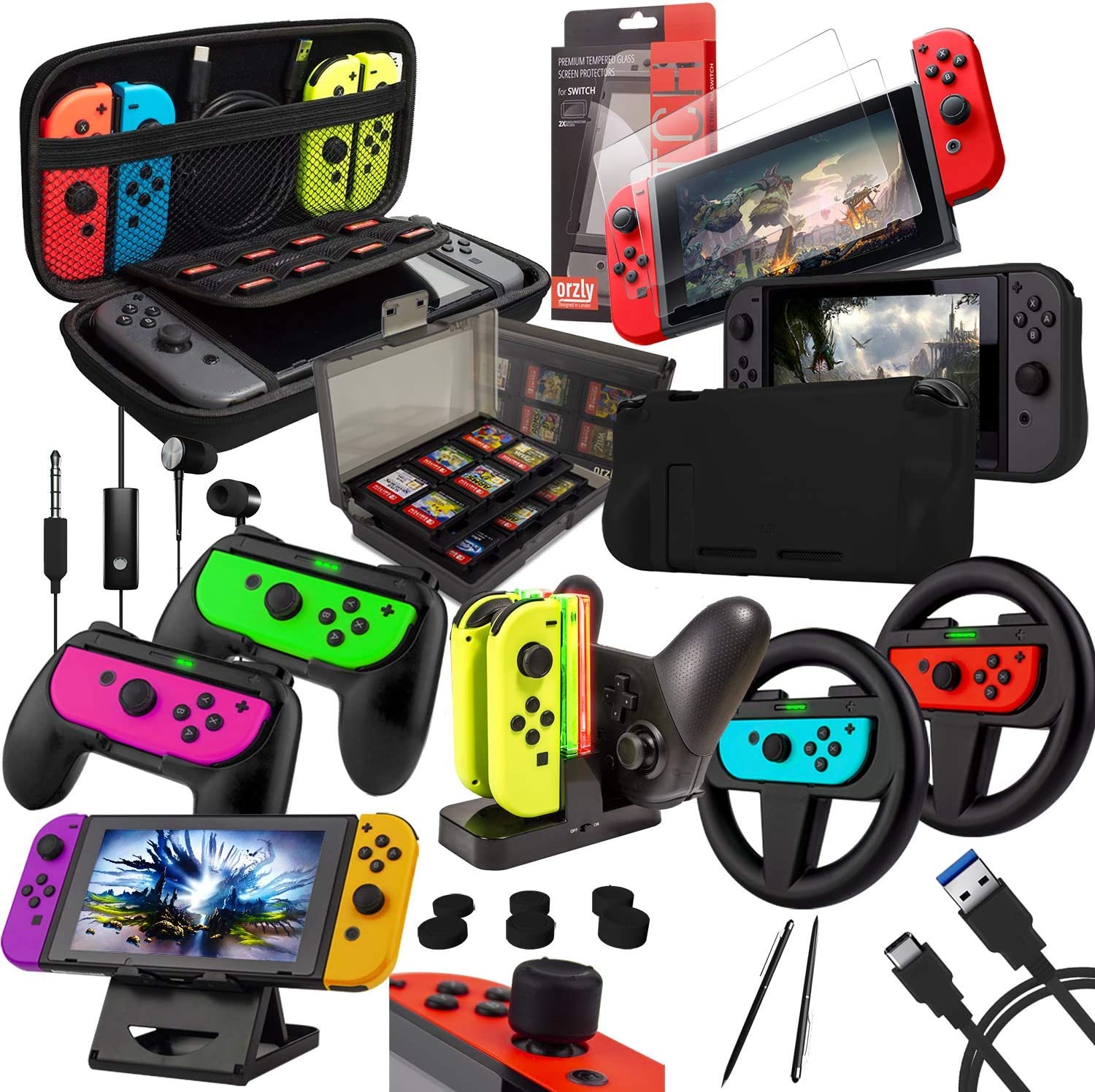 Orzly accessory bundle kit for Nintendo Switch.