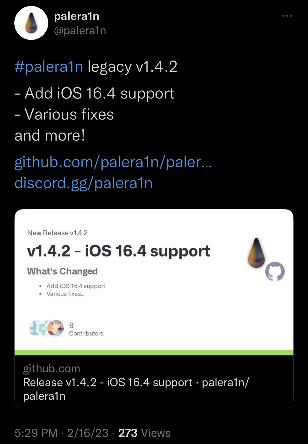 Palera1n Team announces version 1.4.2 of the legacy palera1n jailbreak.