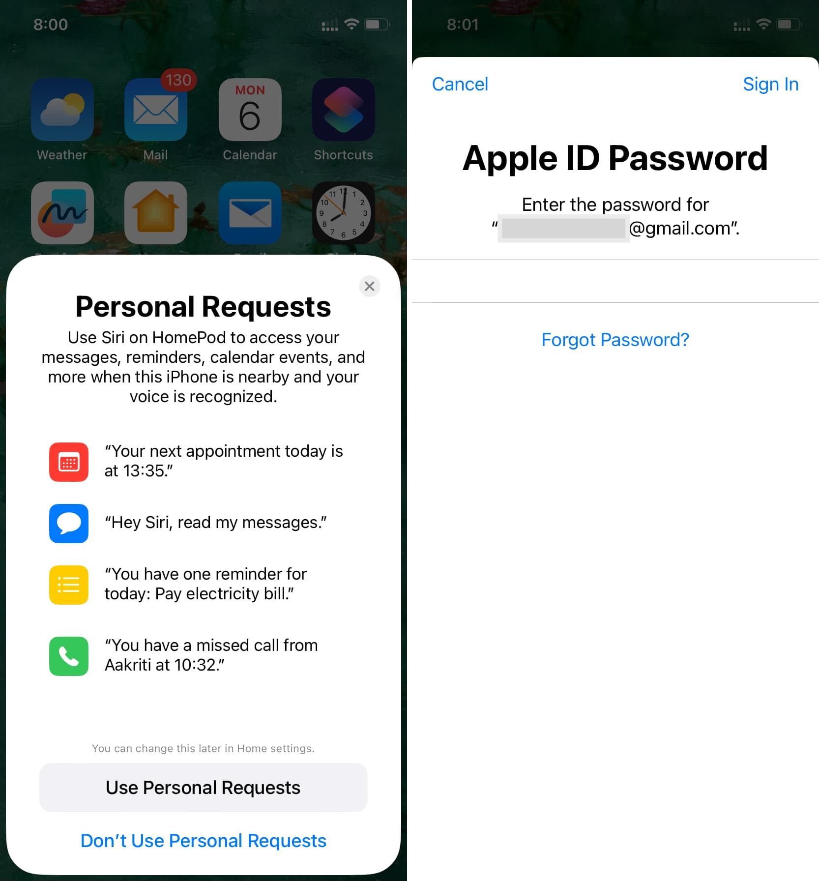 Personal Requests and Apple ID password on HomePod