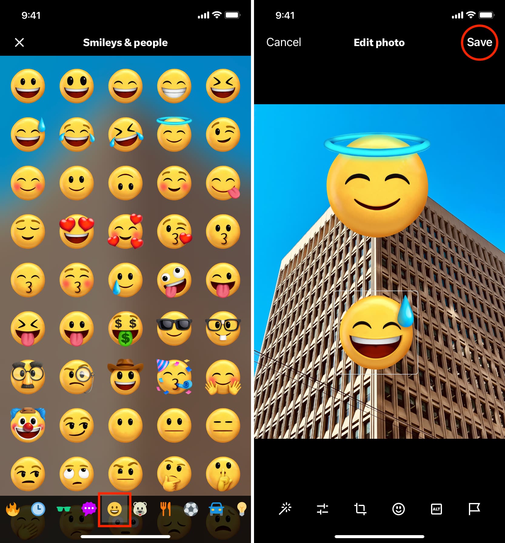 Pick desired emoji to add to photo in Twitter app