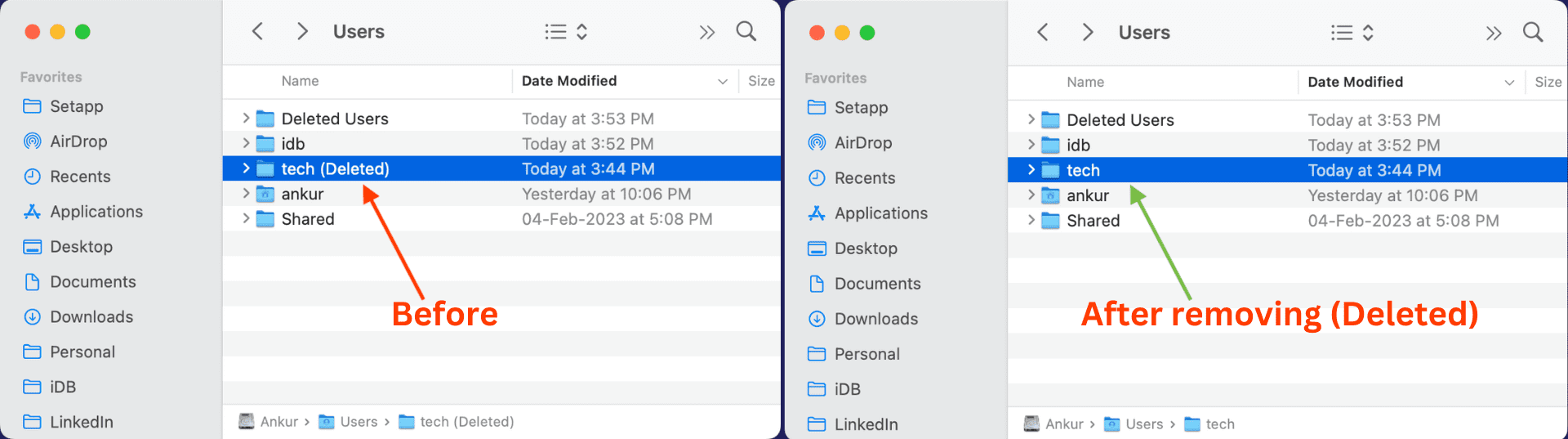 Remove Deleted from user home folder name on Mac