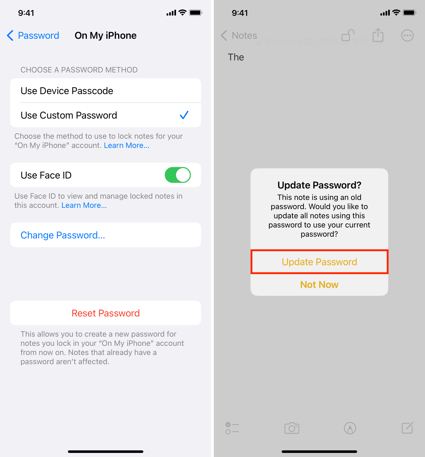 Reset Password for Notes on iPhone