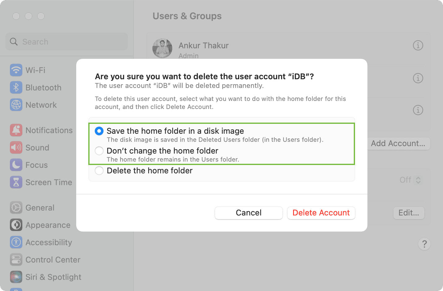 Save user home folder before deleting account on Mac