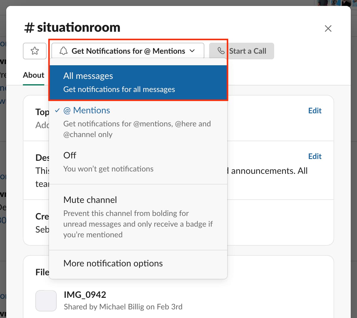 Set Slack to send you all channel notifications